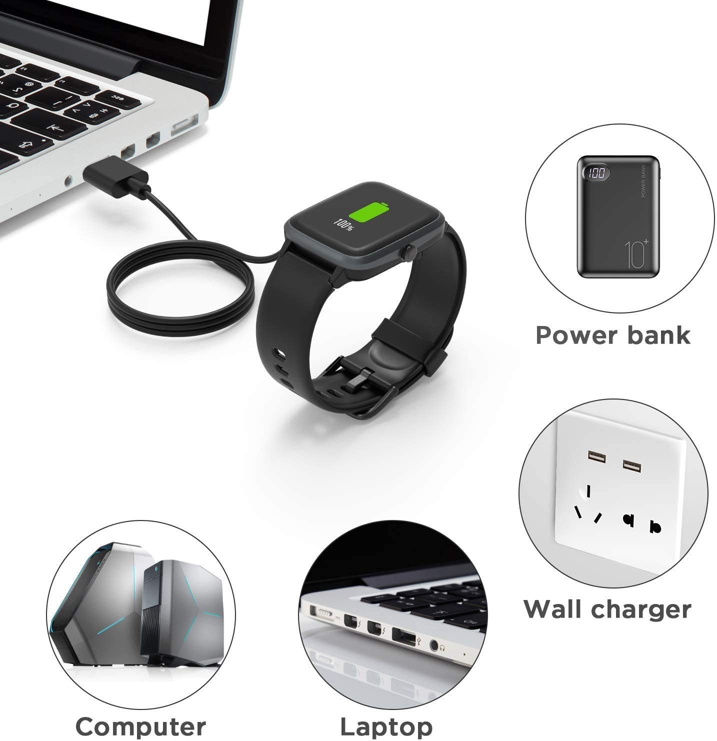 Magnetic USB Charging Cable Replacement for Letsfit EW1 / ID207 / AOKESI / TOZO