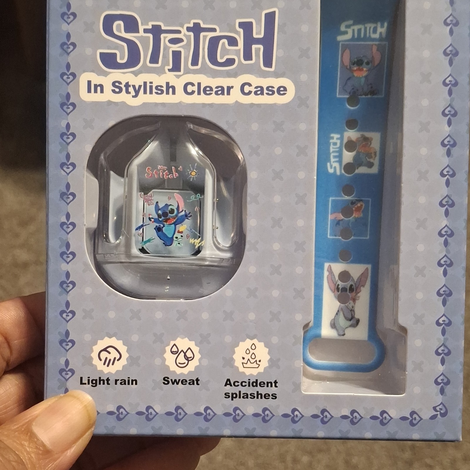 Stitch TWS-S02 Smart Watch Black Acrylic Case Blue Silicone Band Heart Rate