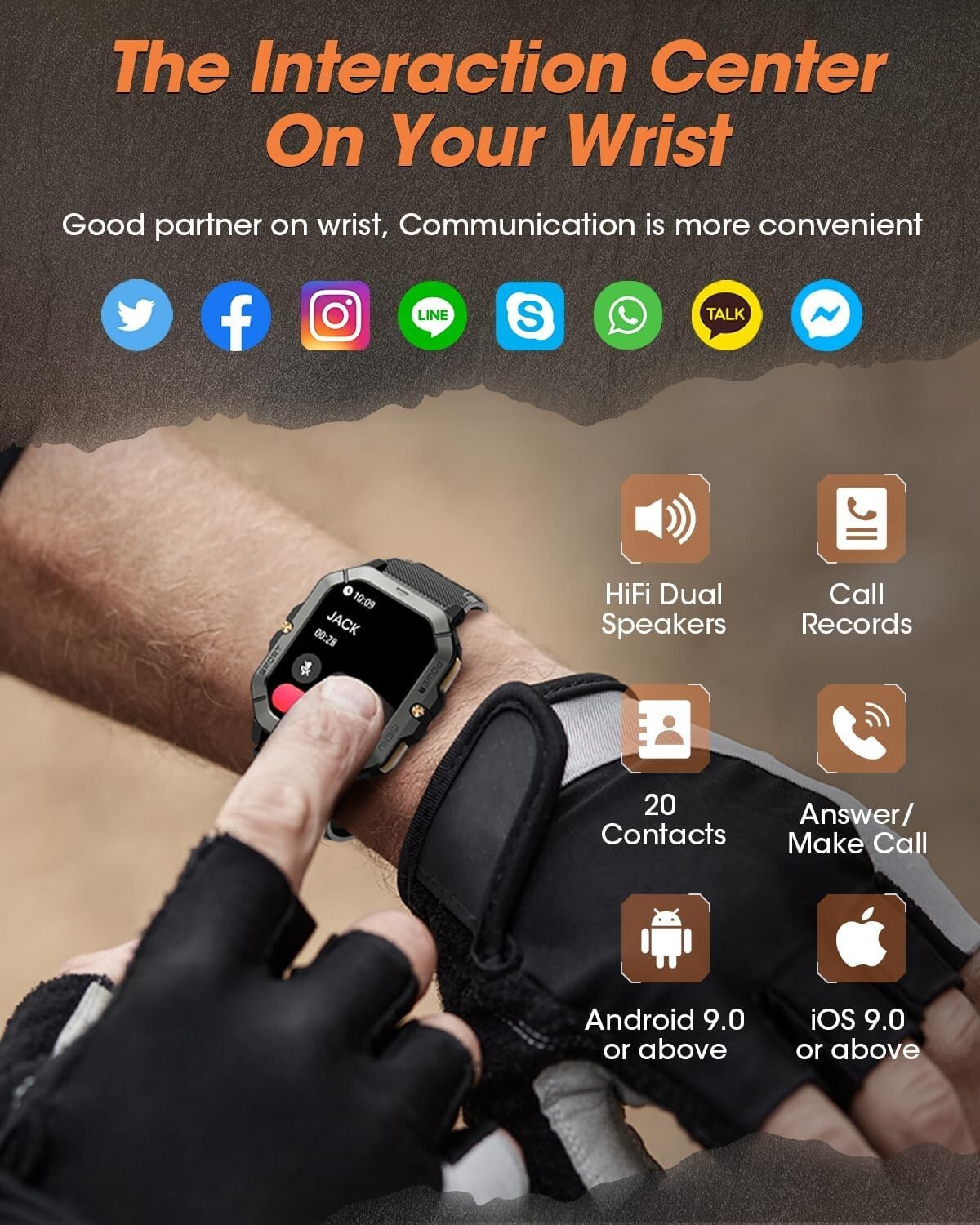 Rugged Military Smartwatch: Waterproof Fitness Tracker with 100+ Sport Modes