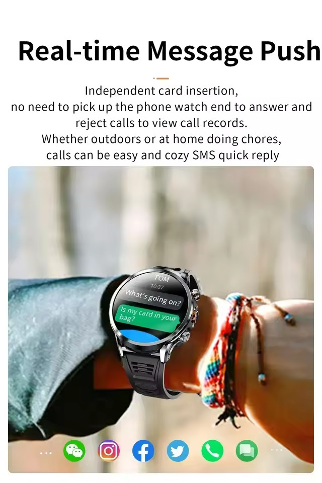 4G Android Smartwatch 1.95 inch AMOLED NFC WiFi Bluetooth Call GPS Heart Rate