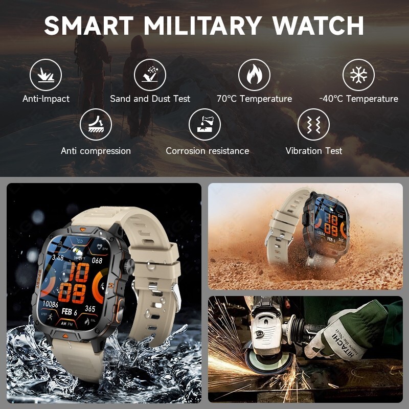 Military Smart Watch for Men (Answer/Make Call) Waterproof Fitness Tracker Gift