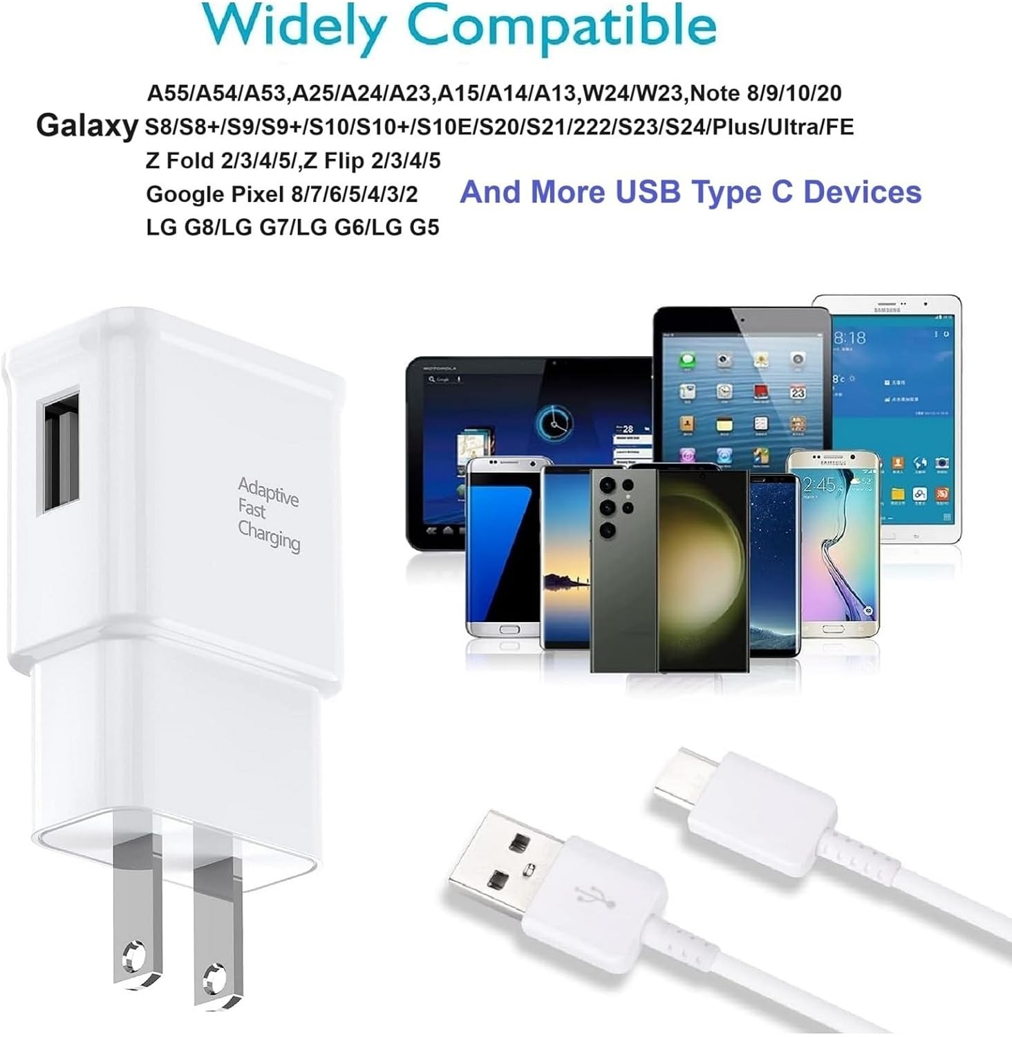 Samsung Fast Charging Cord 6FT Type C Charger USB Wall Charger Block for Galaxy