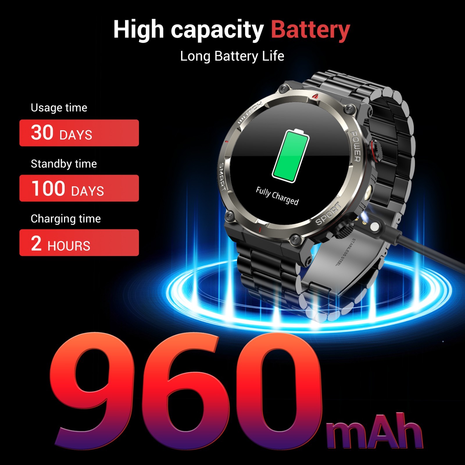 Military Smart Watch Men Bluetooth Call Rugged Fitness Tracker for Android iOS