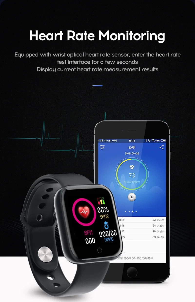 Smart Watch Men Women Waterproof Heart Rate Monitor for iPhone Android Free ship