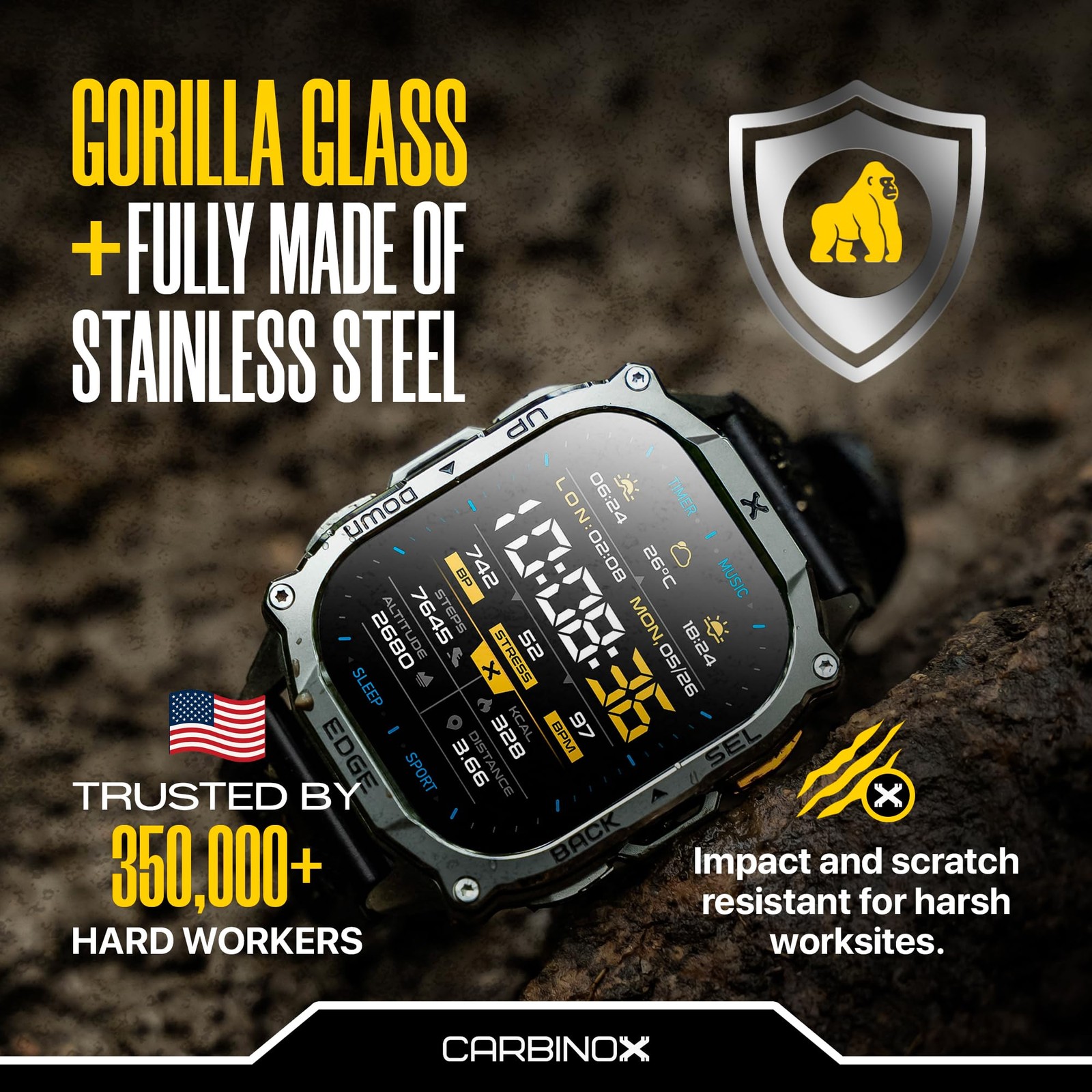 Smart Watch Edge Rugged, 1.96″ AMOLED, Stainless Steel, IP69K/5ATM Fitness tr…