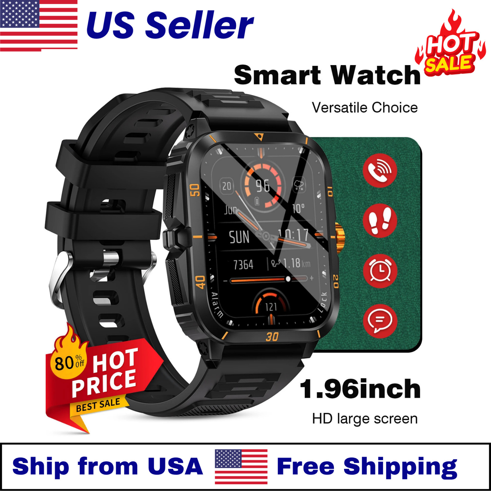 1.96″ Smartwatch HD Full Touch Bluetooth Watch Fitness Tracker Gym Fitness Gift