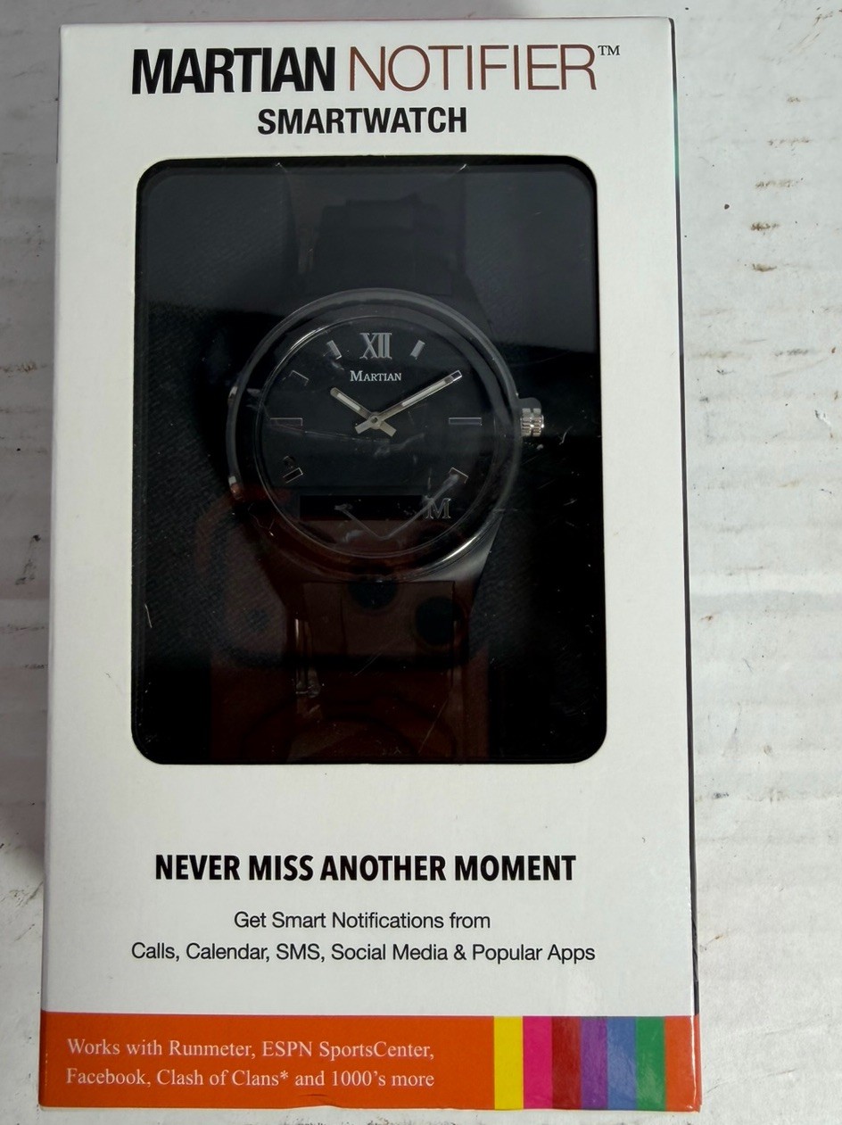 Martian Notifier Smartwatch 42mm Black Silicone Band Bluetooth iOS Android