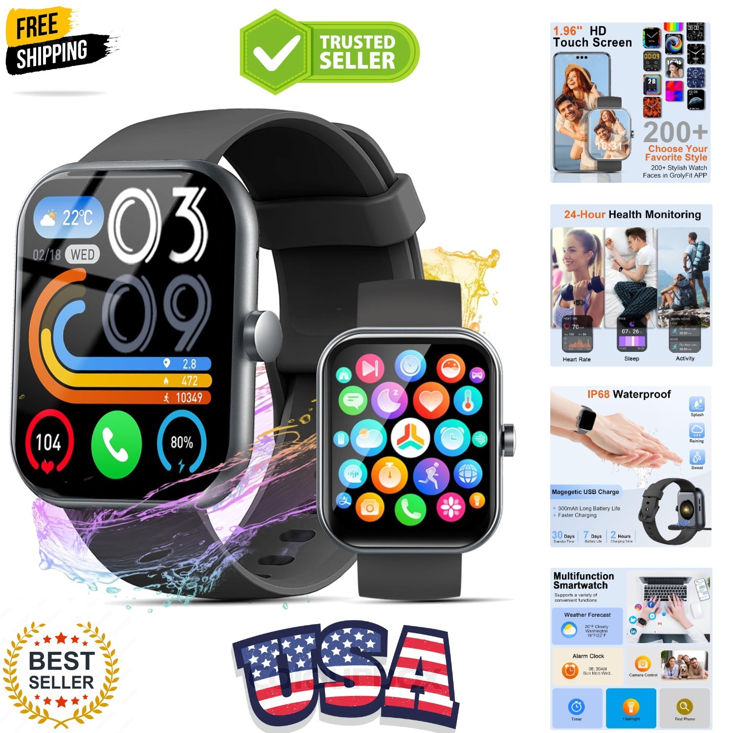 Smart Watch for Men WomenAnswer/Make Calls, 2026 New 1.96″ HD Smartwatch, Fit…