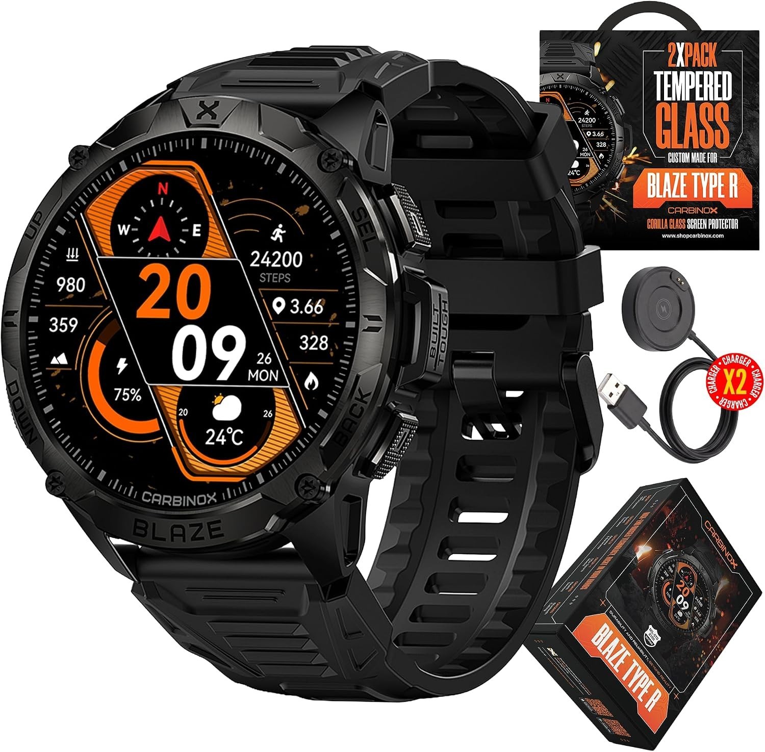 CARBINOX Blaze Smart Watch with GPS – Rugged Fitness Trackers, IP69K Waterproof,