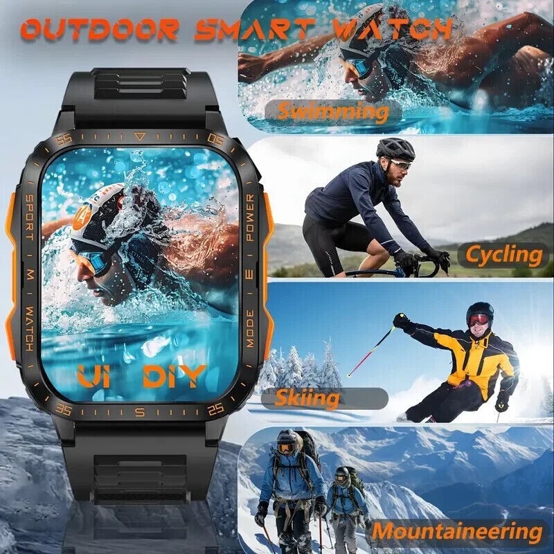Military Smart Watch Waterproof 1.96″ AMOLED Screen Make/Receive Calls Fitness