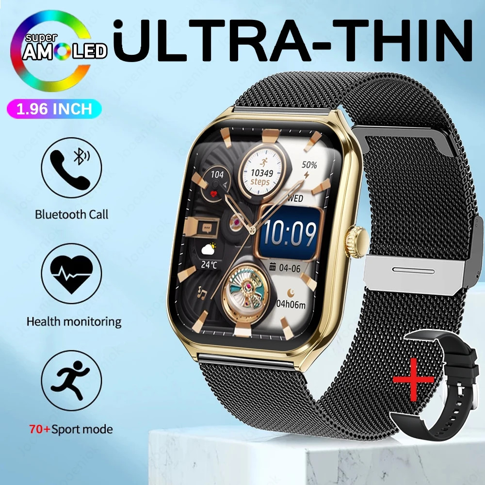 2025 New 7.5MM Ultra Thin Smart Watch Men 1.96″AMOLED Screen Always Show Time