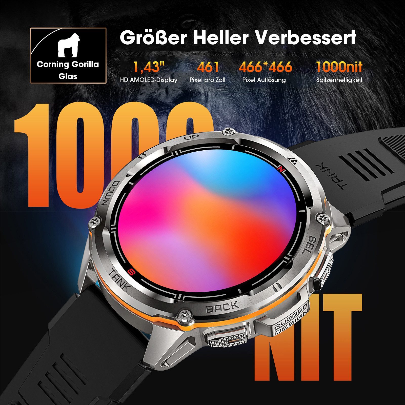 Original KOSPET Smart Watch Men GPS Smart Watch 50M Waterproof+Camouflage Strap