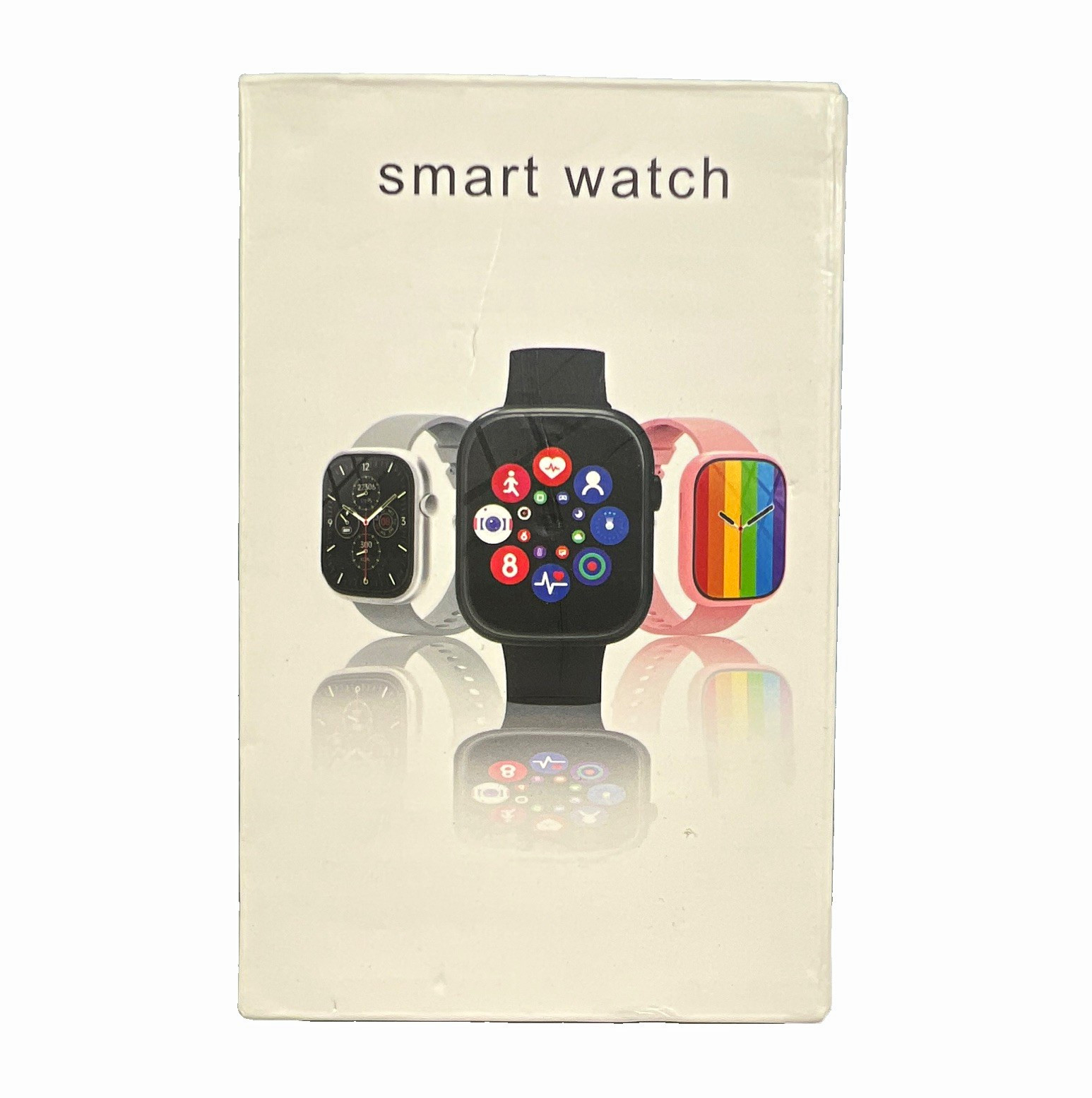 44mm Smart Watch Black Plastic Case Black Silicone Band Touch Screen Unlocked