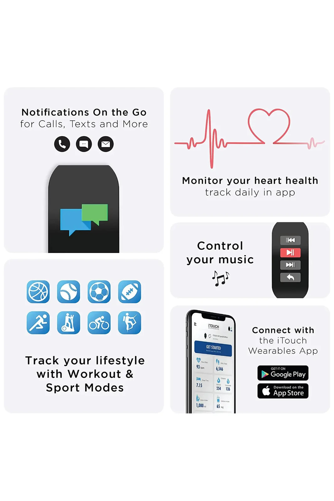 NEW iTouch Active Health & Fitness Tracker Smartwatch Tie Dye Heart Rate Monitor