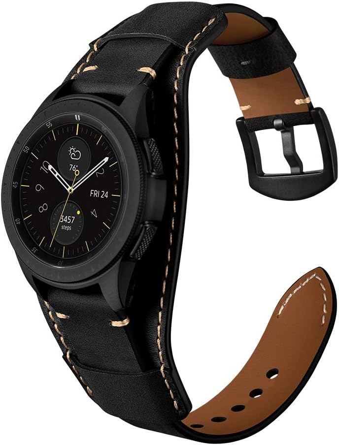 Black Leather Watch Band 20mm for Samsung Galaxy Watch Ultra/7 41mm and More