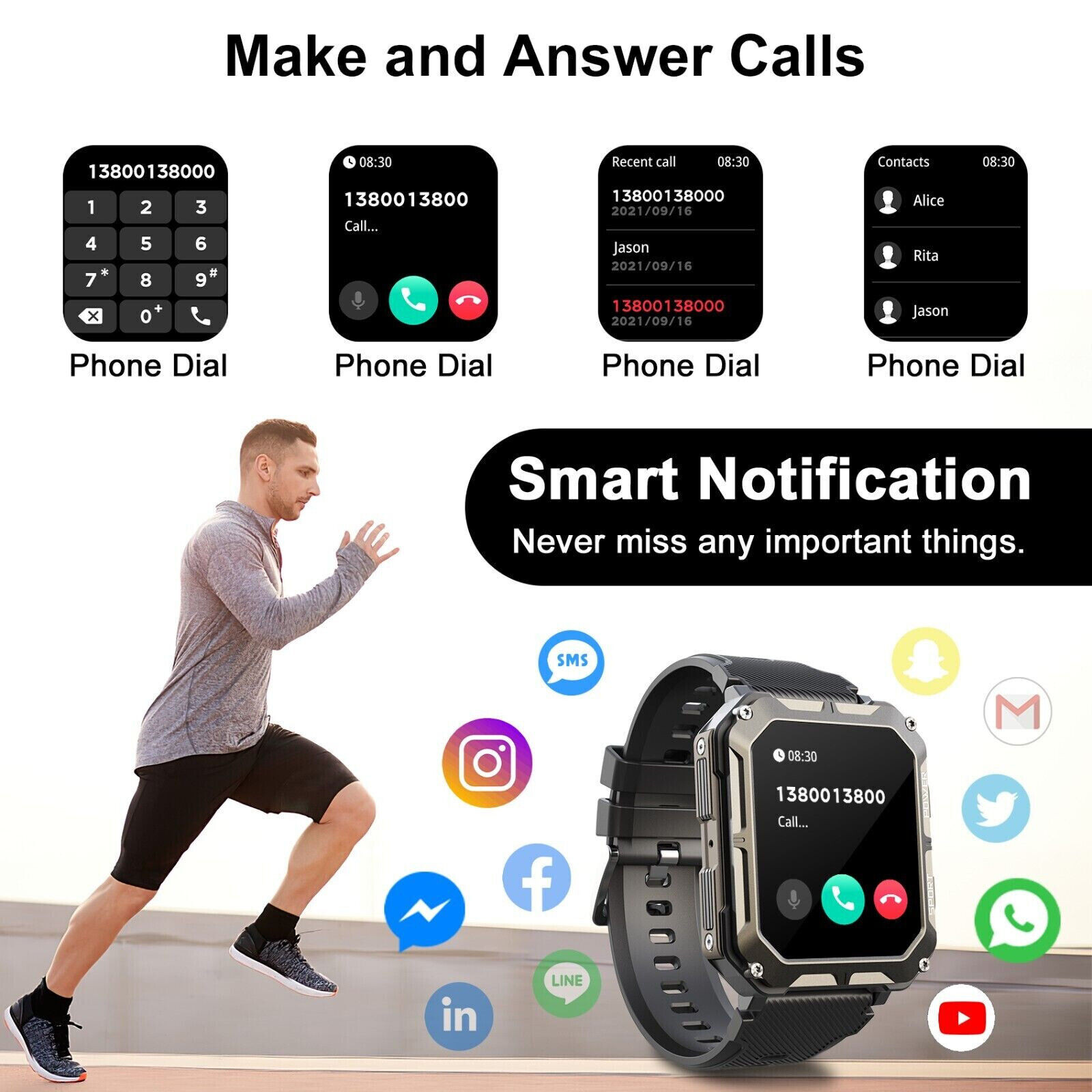 2024 New Blood Pressure Smart Watch Men Military Fitness Tracker Wristwatch