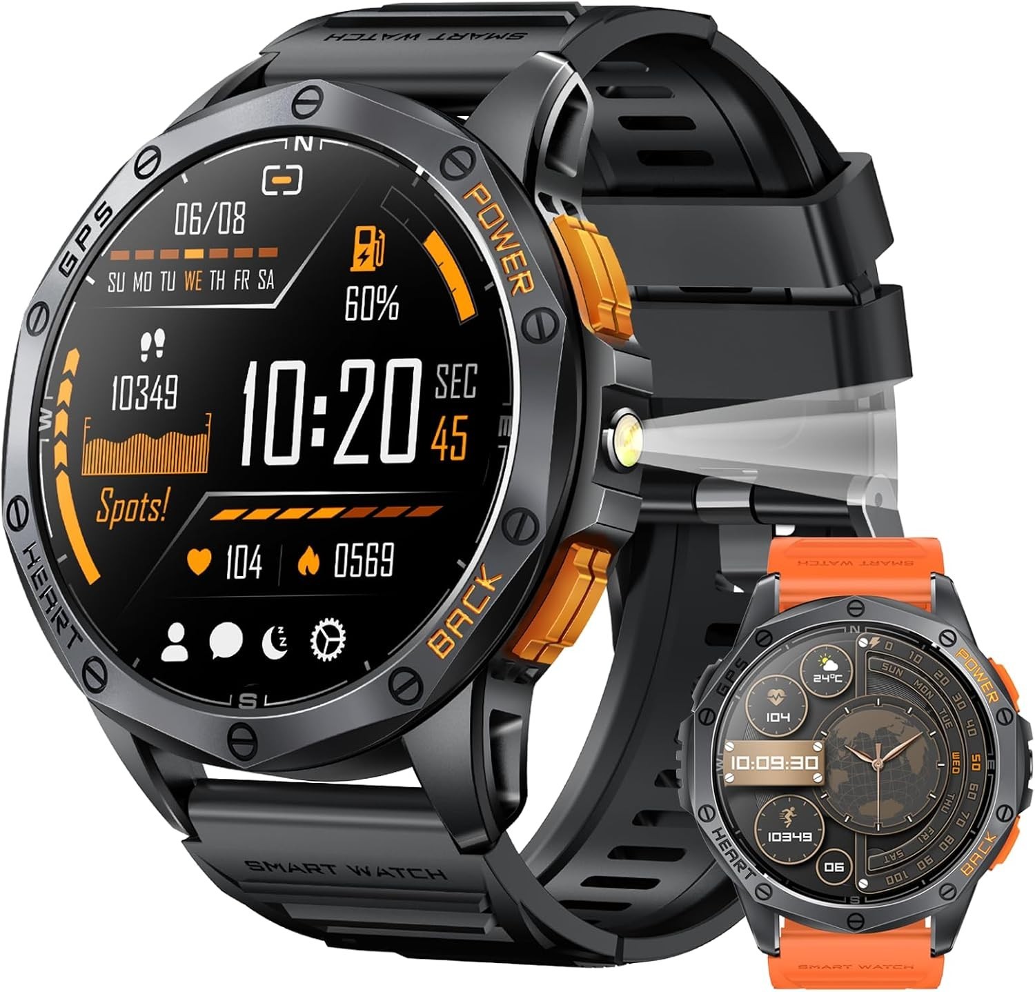 Rugged Military Smartwatch – GPS, 170+ Sports Modes & Flashlight – 1.43″ AMOLED