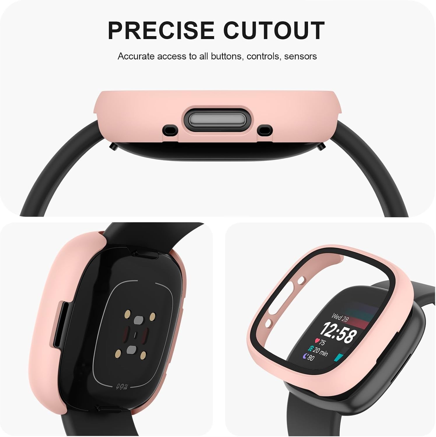 4-Pack Protective Case with Tempered Glass Screen Protectors for Fitbit Versa 4/