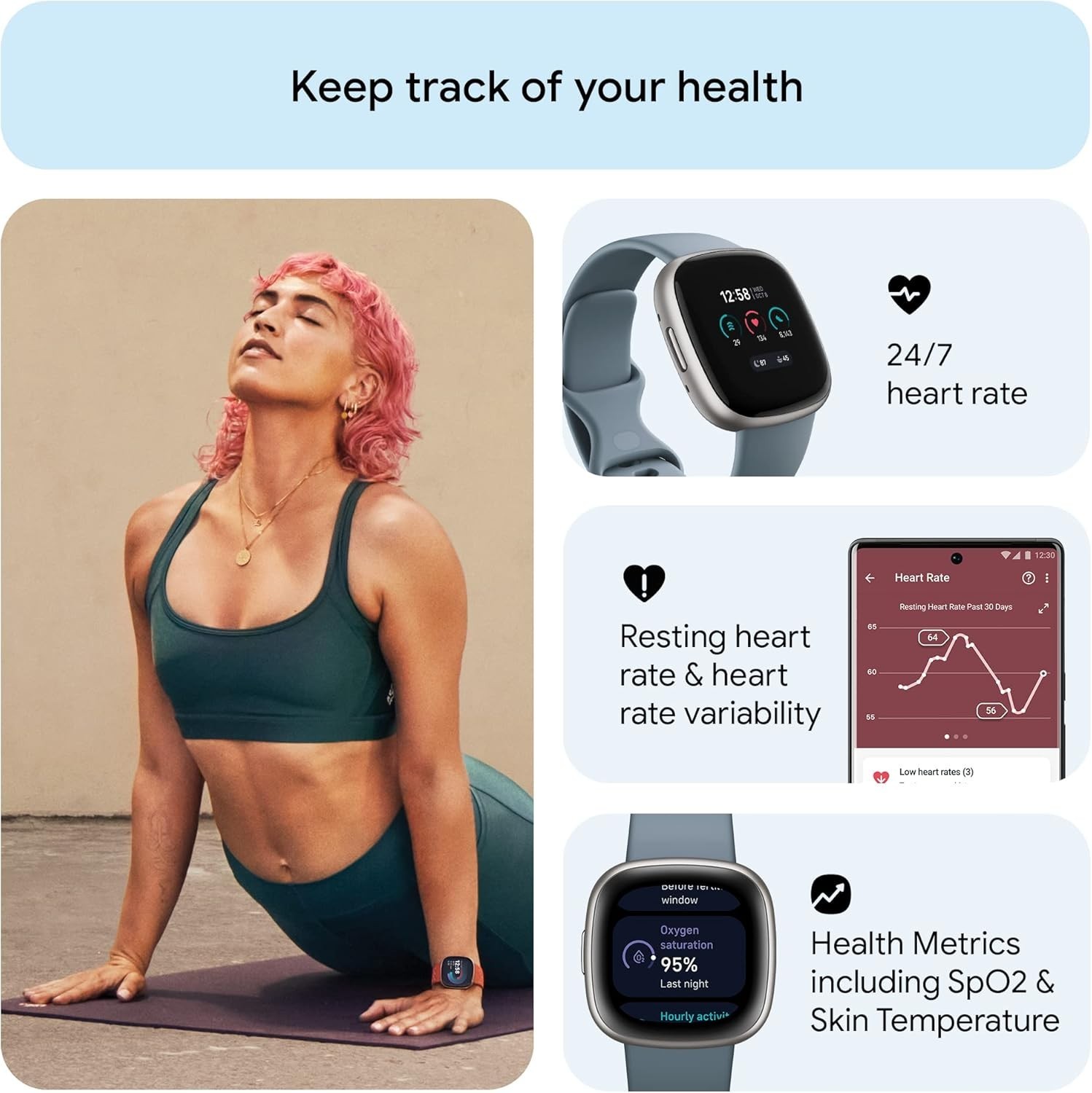 Fitbit Versa 4 FB523SRAG-US Fitness Smartwatch 1.58″ AMOLED with Daily Readiness