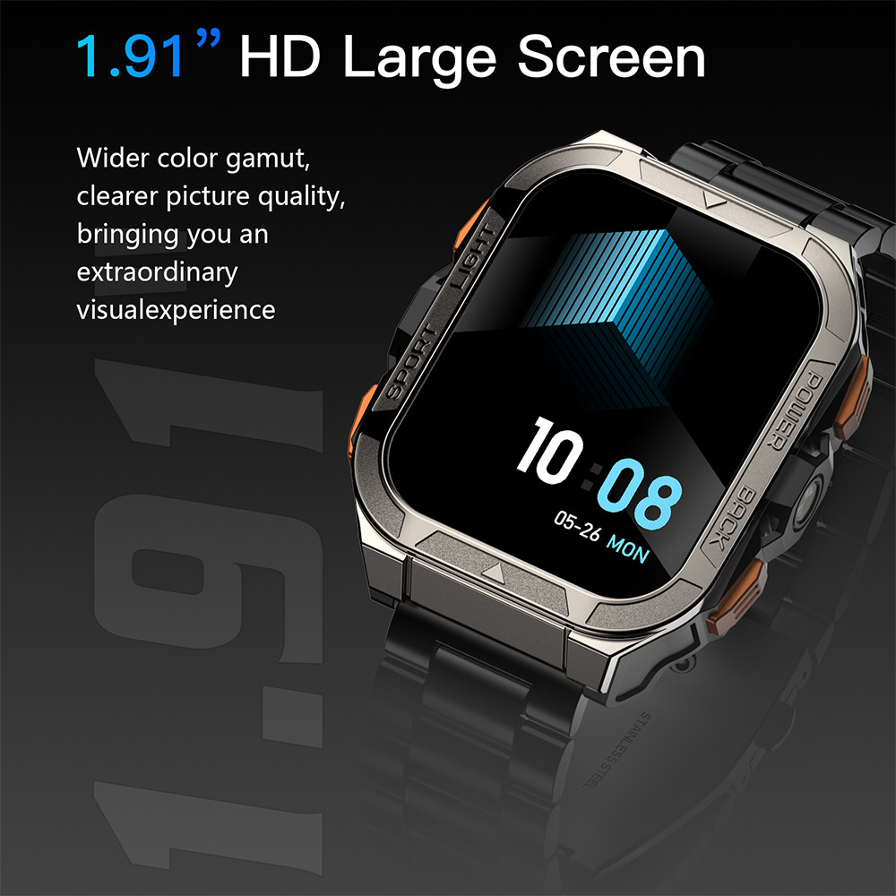 Military Smart Watch Men 900mAh Stainless Steel Watches Flashlight Fitness Track
