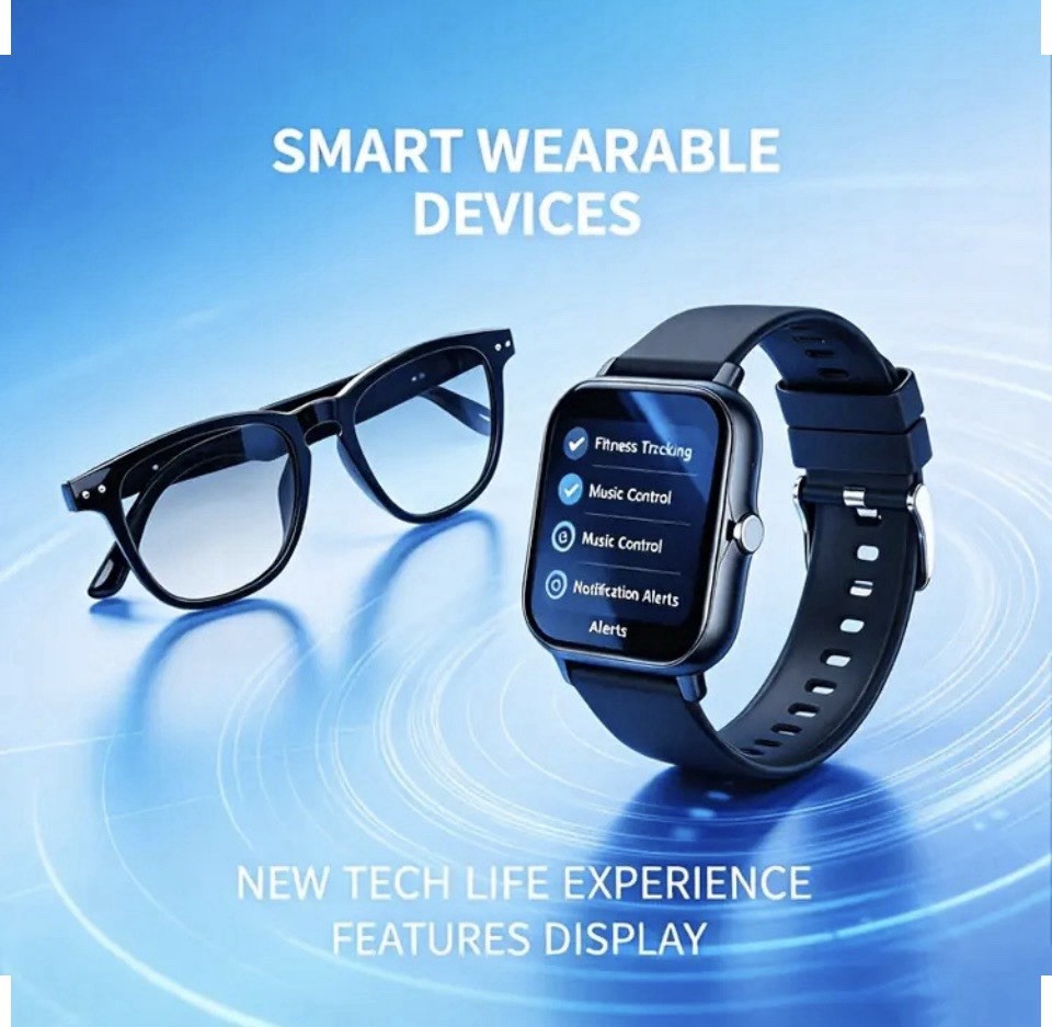 Smart Watch 47mm Black Silicone Case/Band + AI Smart Glasses, Android/iOS
