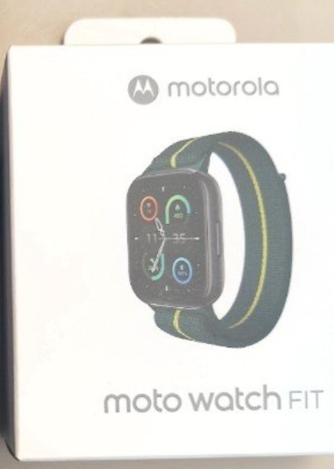 Motorola Moto Watch Fit 44mm Metal Black Case Green Fabric Band Fitness