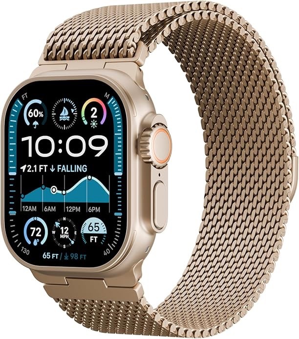 Apple Watch Ultra 2 (GPS + LTE) 49MM Silver Titanium Case Gold Milanese Loop
