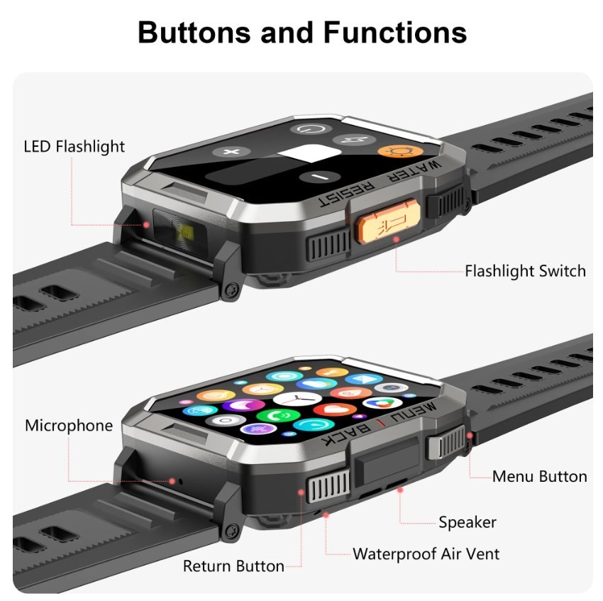 W60 Military Smart Watch (Call Receive/Dial) Tactical Fitness Tracker Open Box