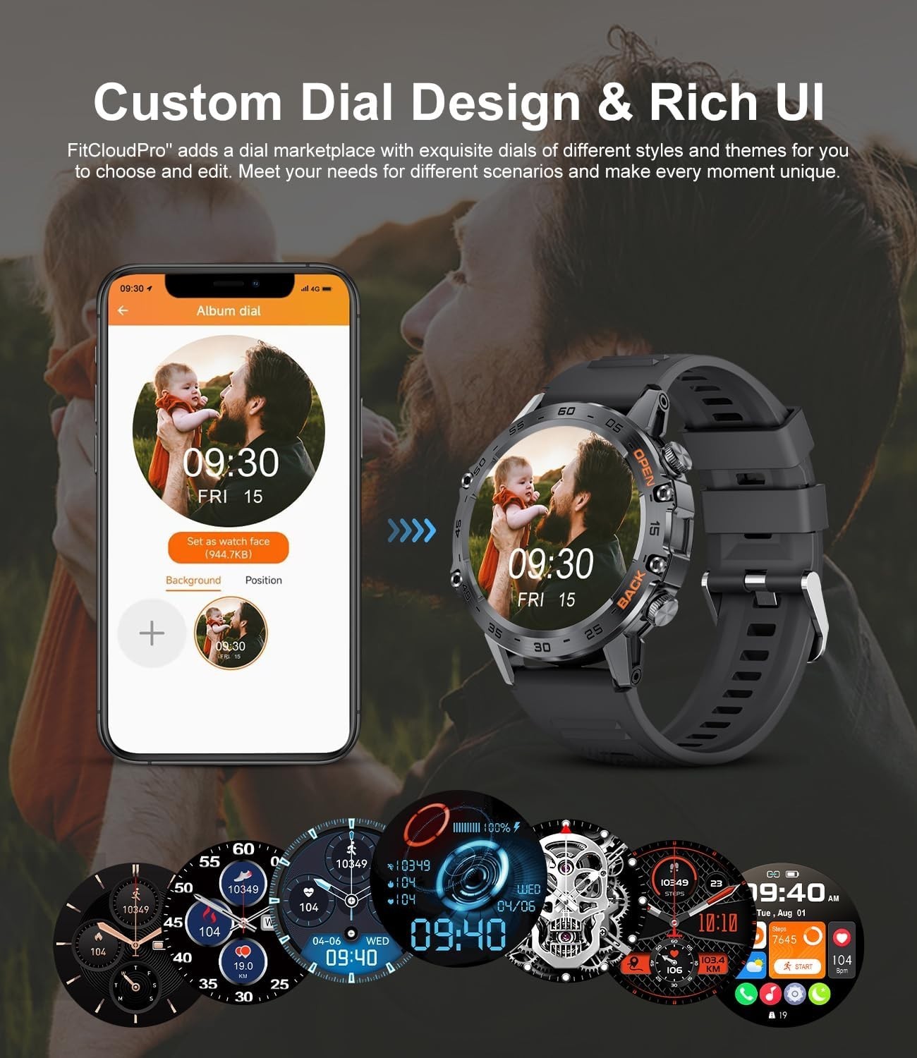 Rugged 5ATM Waterproof Smartwatch for Men – 100 Sports Modes & Bluetooth Calls