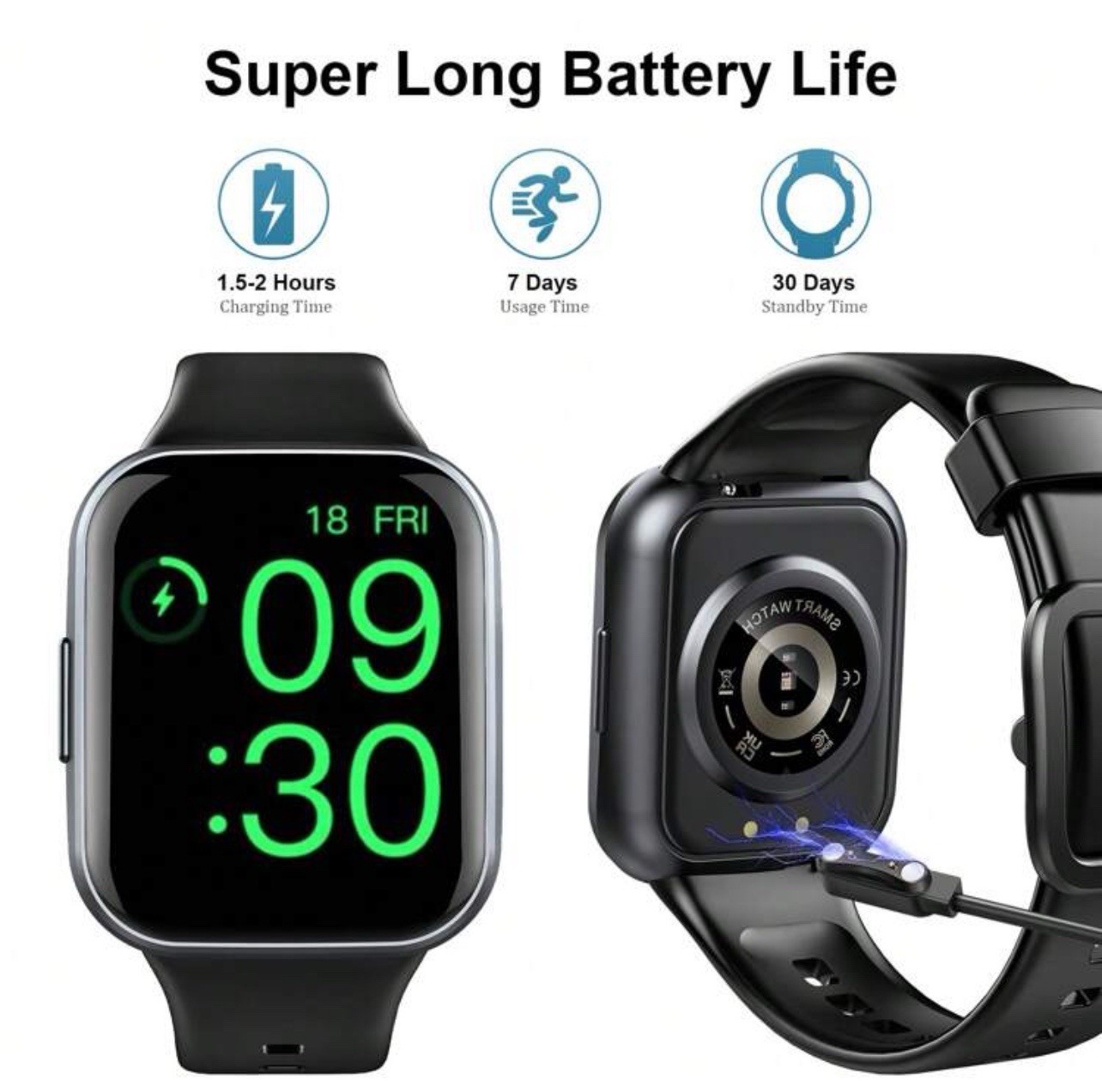 Smartwatch, black, IP68 waterproof, heart rate & sleep monitor, Android/iOS