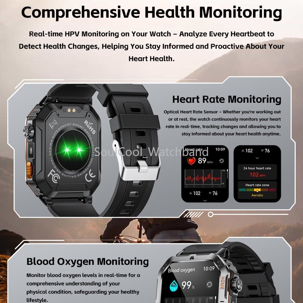 Military Smart Watch For Men (Answer/Make Call) Sport Fitness 1000mAh Waterproof