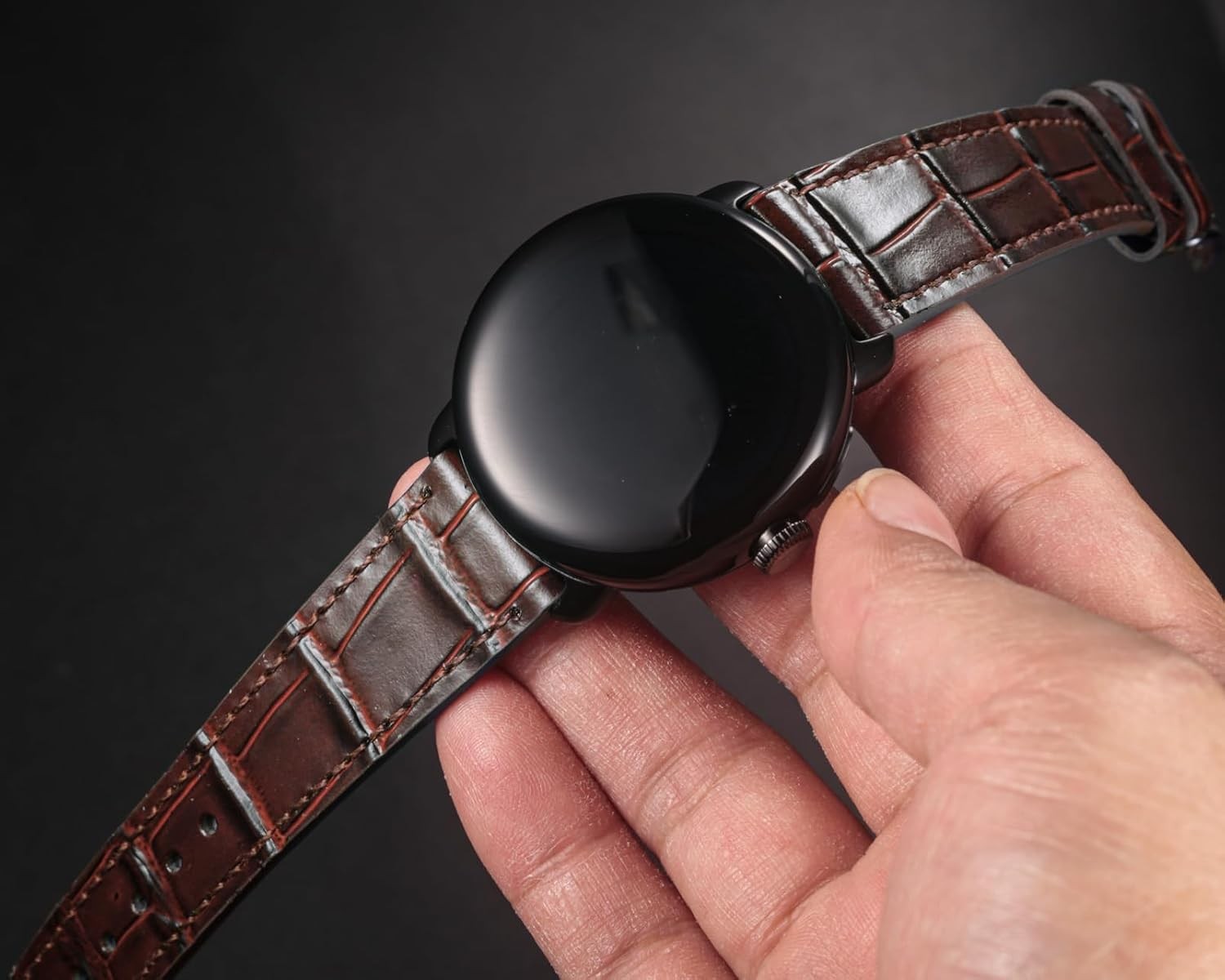 Alligator Grain Leather Watch Band for Google Pixel 41mm/45mm – Genuine Brown St