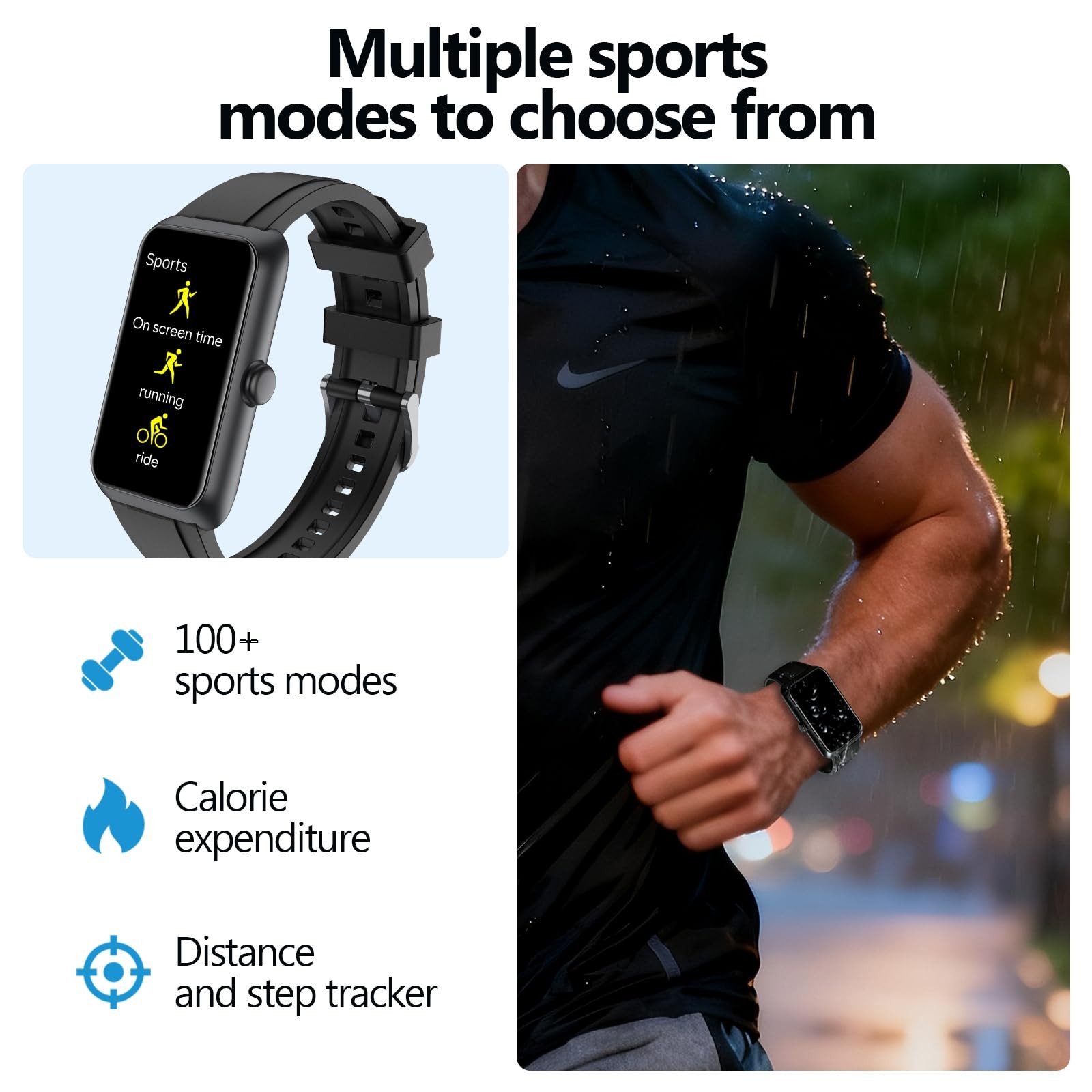 Fitness Tracker Heart Rate Monitor 100+ Sports Modes IP68 Watch Black Men