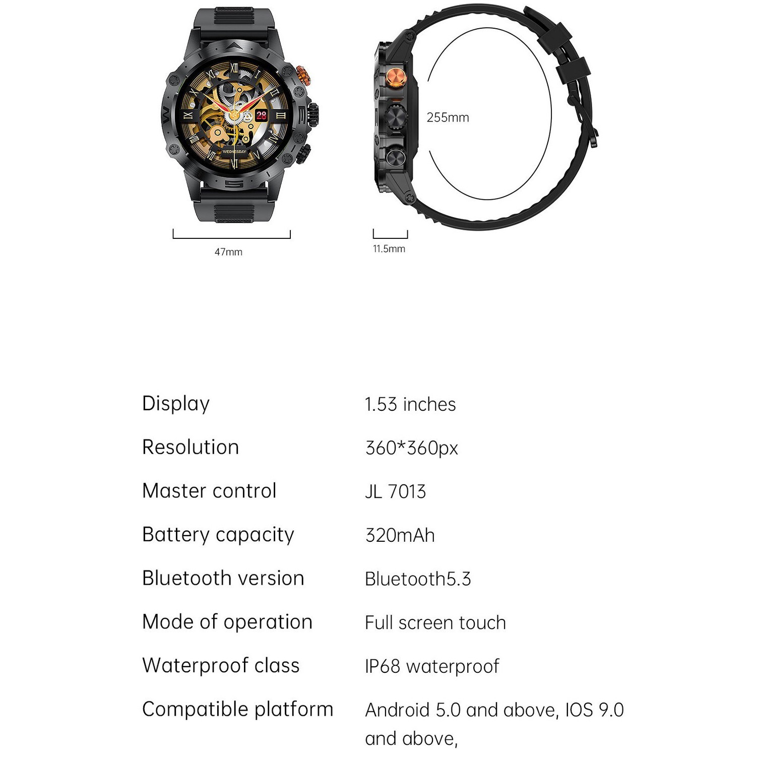 Outdoor Smartwatch IP68 Waterproof Bluetooth Call Fitness 1.53″ HD Screen NEW