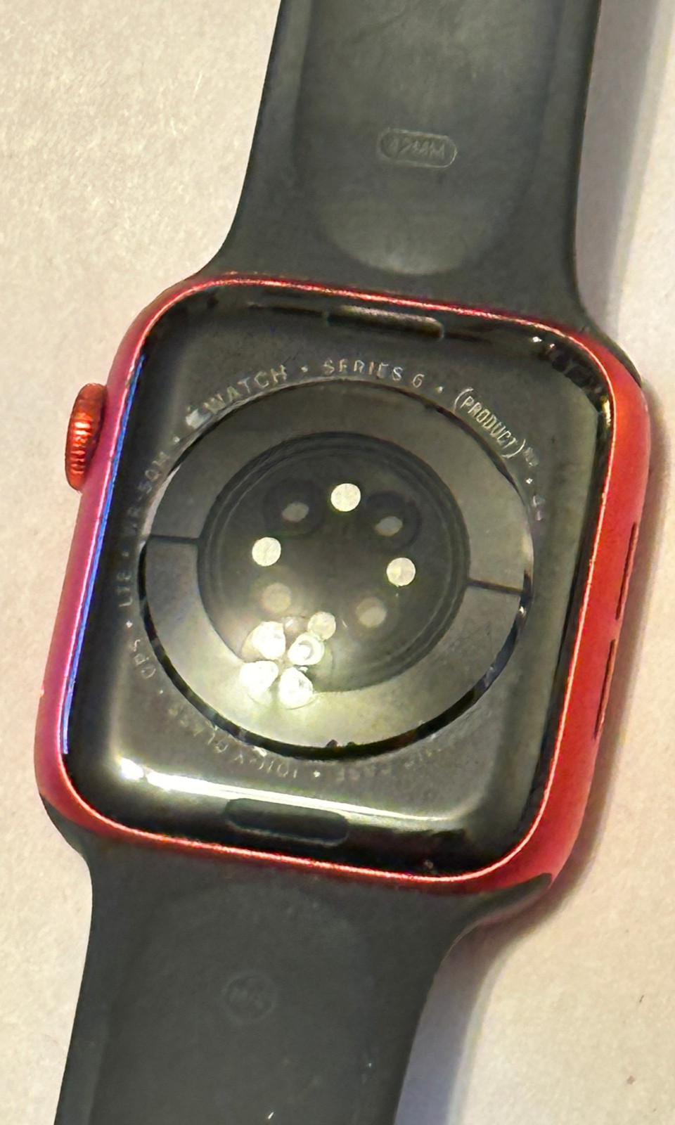 Apple Watch Series 6 44MM Aluminum Product Red w/ Black Band AS-IS, Parts/Repair
