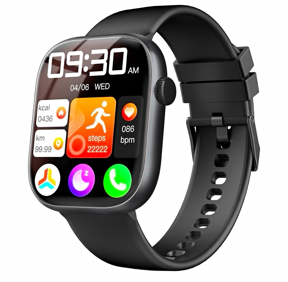 1.83 in Full Touch HD Smart Watch Black Metal Case Silicone Band Android iOS