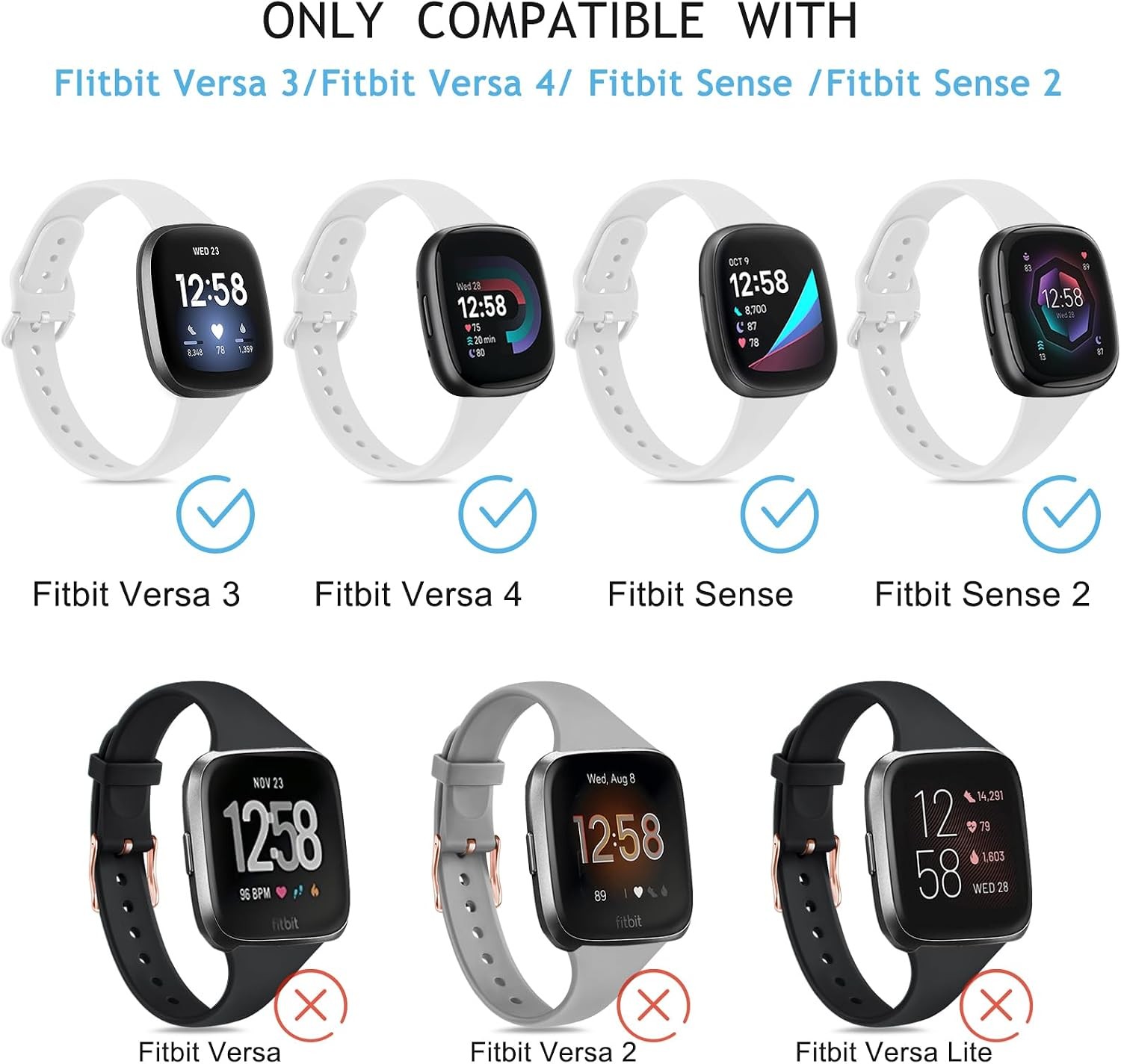Soft Silicone Strap for Fitbit Sense 2, Versa 4 – Women’s Replacement Band