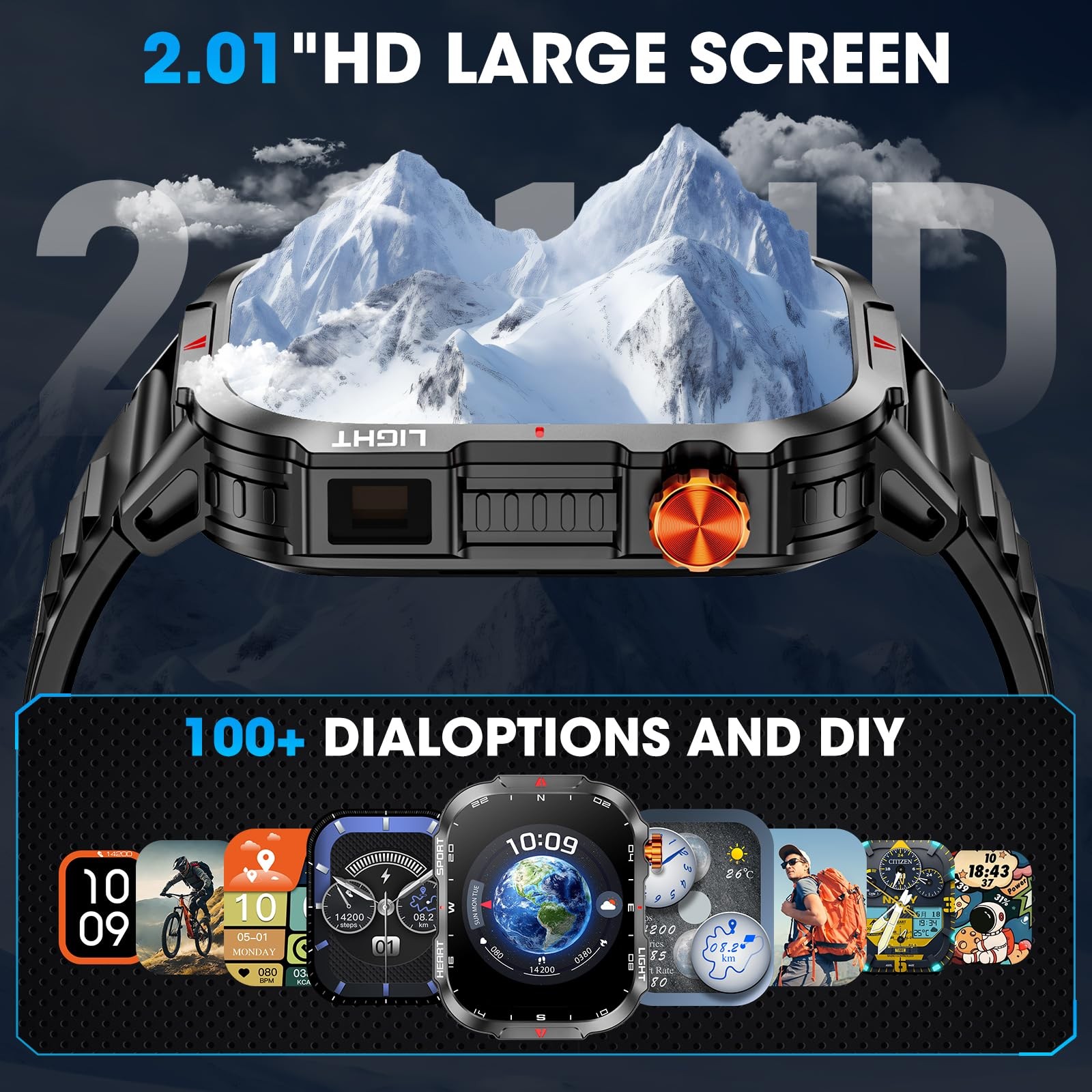 Military Smart Watches for Men-30 Days Battery/Flashlight/Compass,2.01 inch HD D