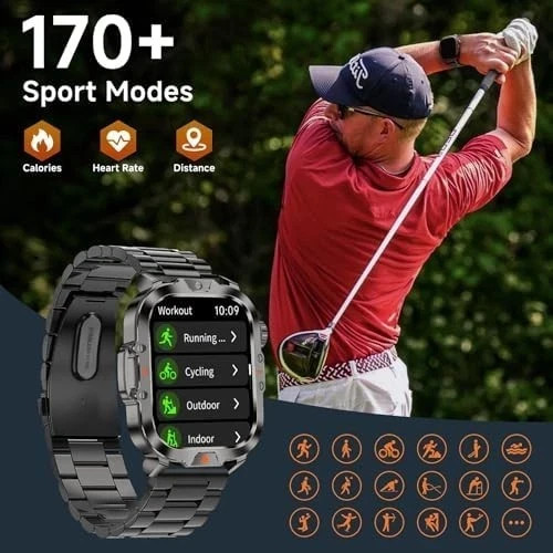 NEW 2026 Smart Watch for Men Military Smart Watch IP68 Waterproof (2 Straps)