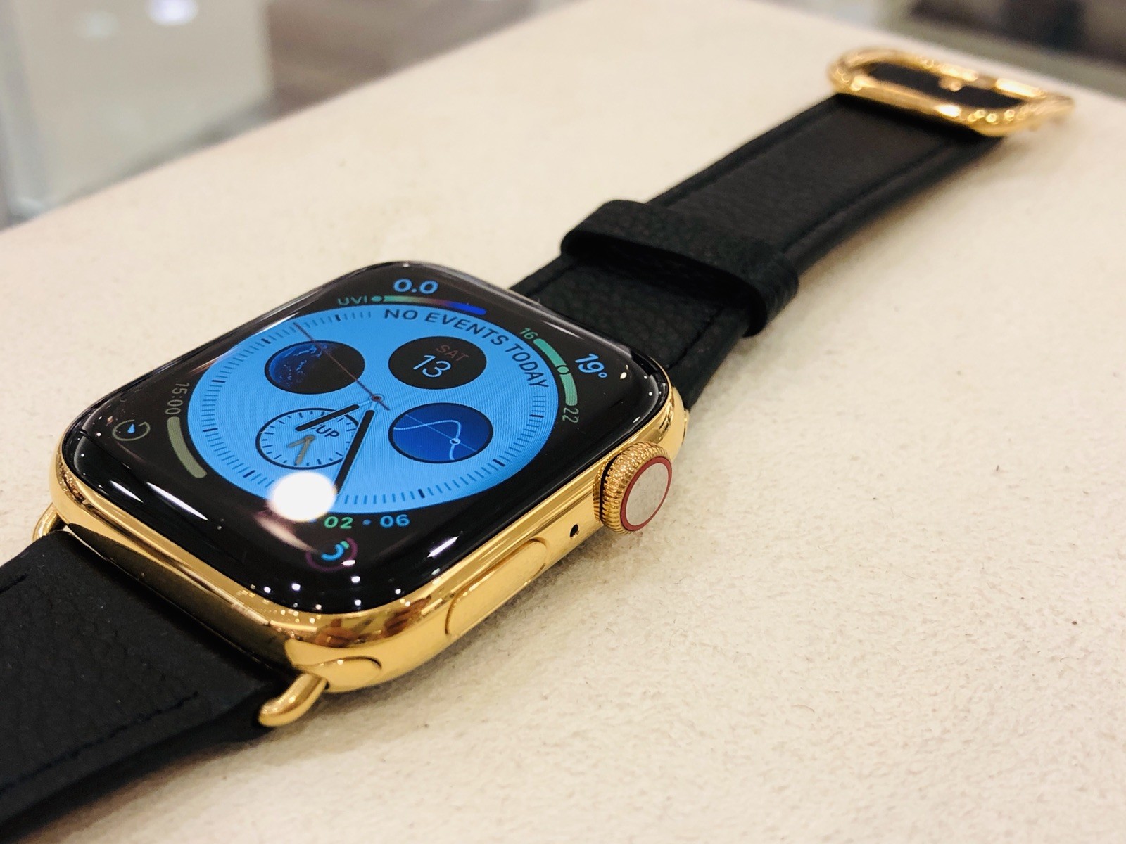 24K Gold Plated 45MM Apple Watch SERIES 9 Stainless Steel Black Leather GPS LTE
