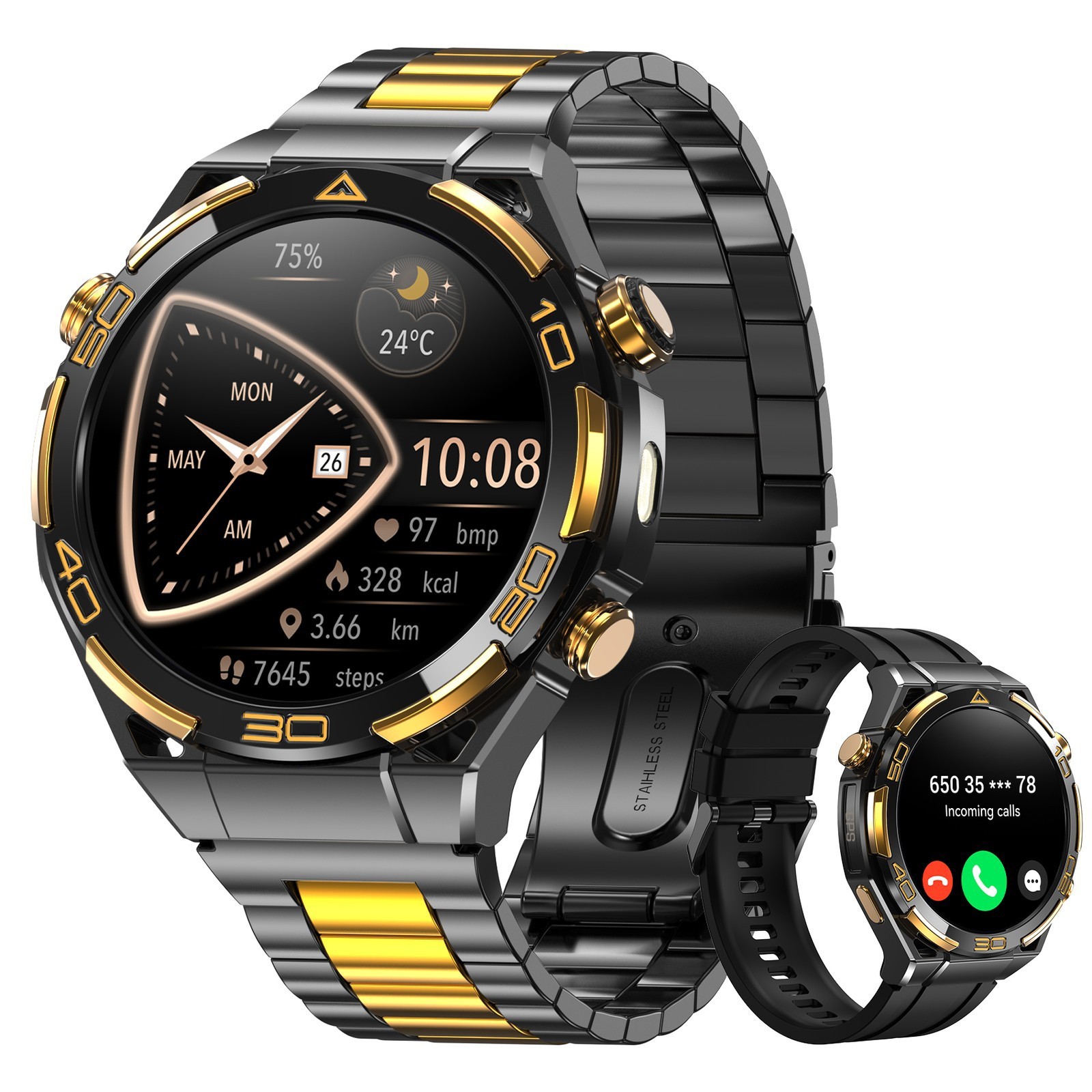 Smart Watch Tactical Fitness Tracker Built-in GPS AMOLED 5ATM Waterproof 900mAh