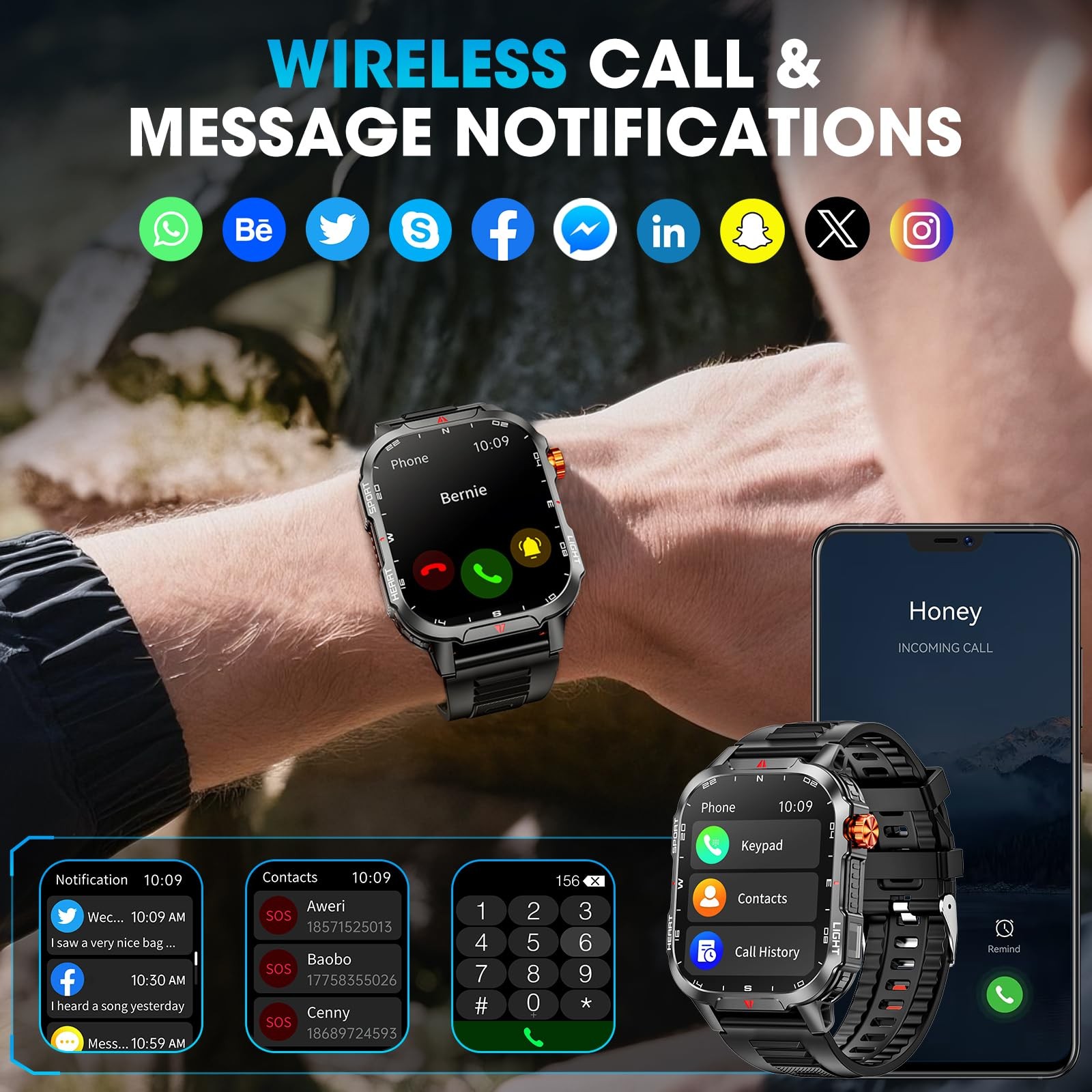 Military Smart Watches for Men-30 Days Battery/Flashlight/Compass,2.01 inch HD D