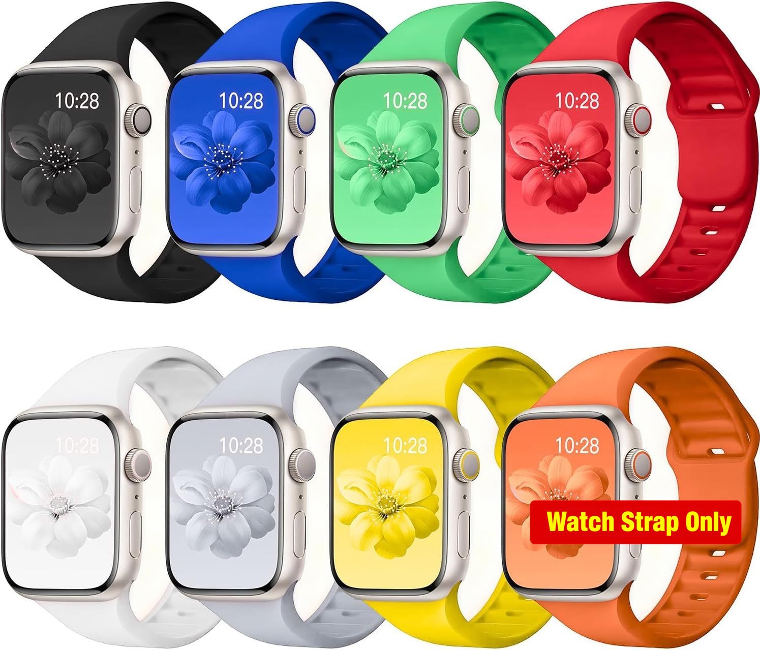 8 Silicone Band Set for Apple Watch 40mm 44mm Waterproof, Unisex Sports Straps