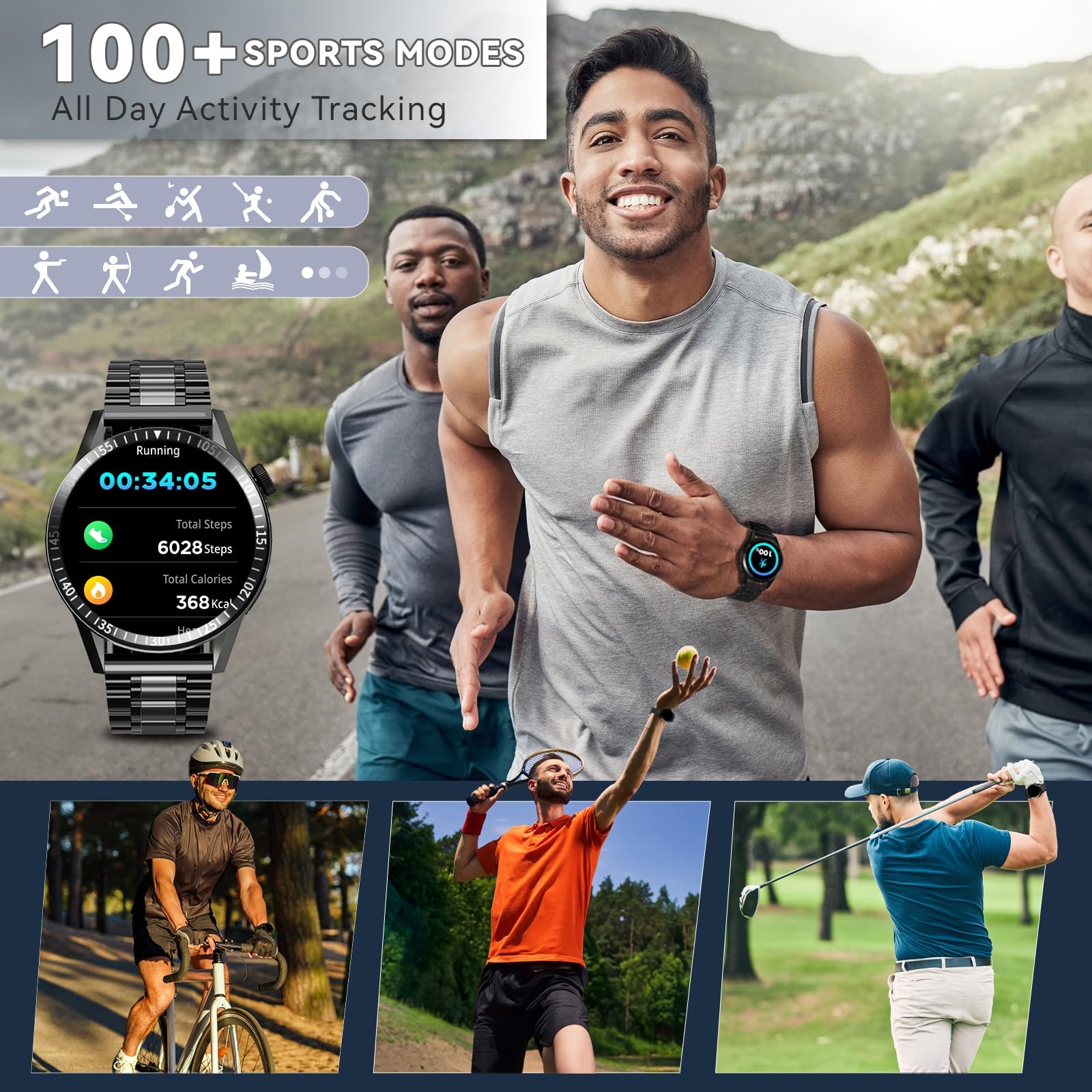 for Men, 1.39″ HD Display, 190+ Sports