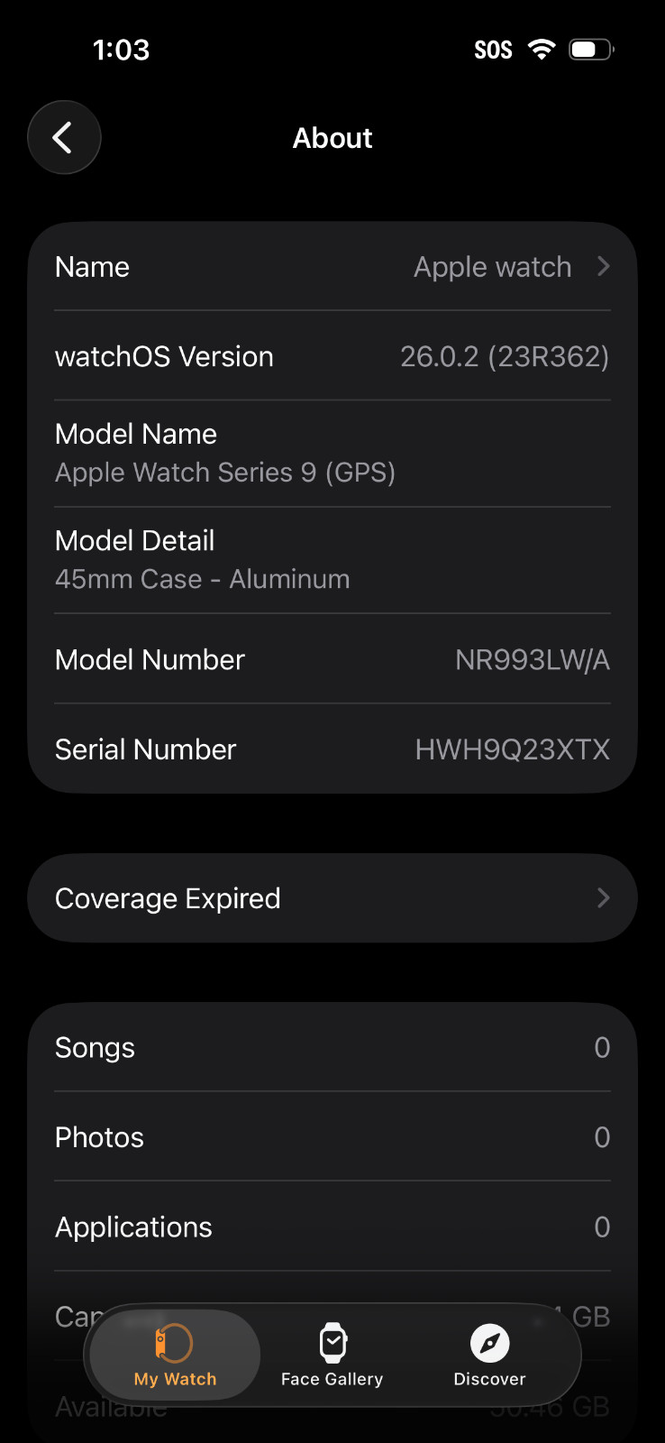 Apple Watch Series 9 (GPS) 45mm Midnight Case & Midnight Sport Band NR993LW/A