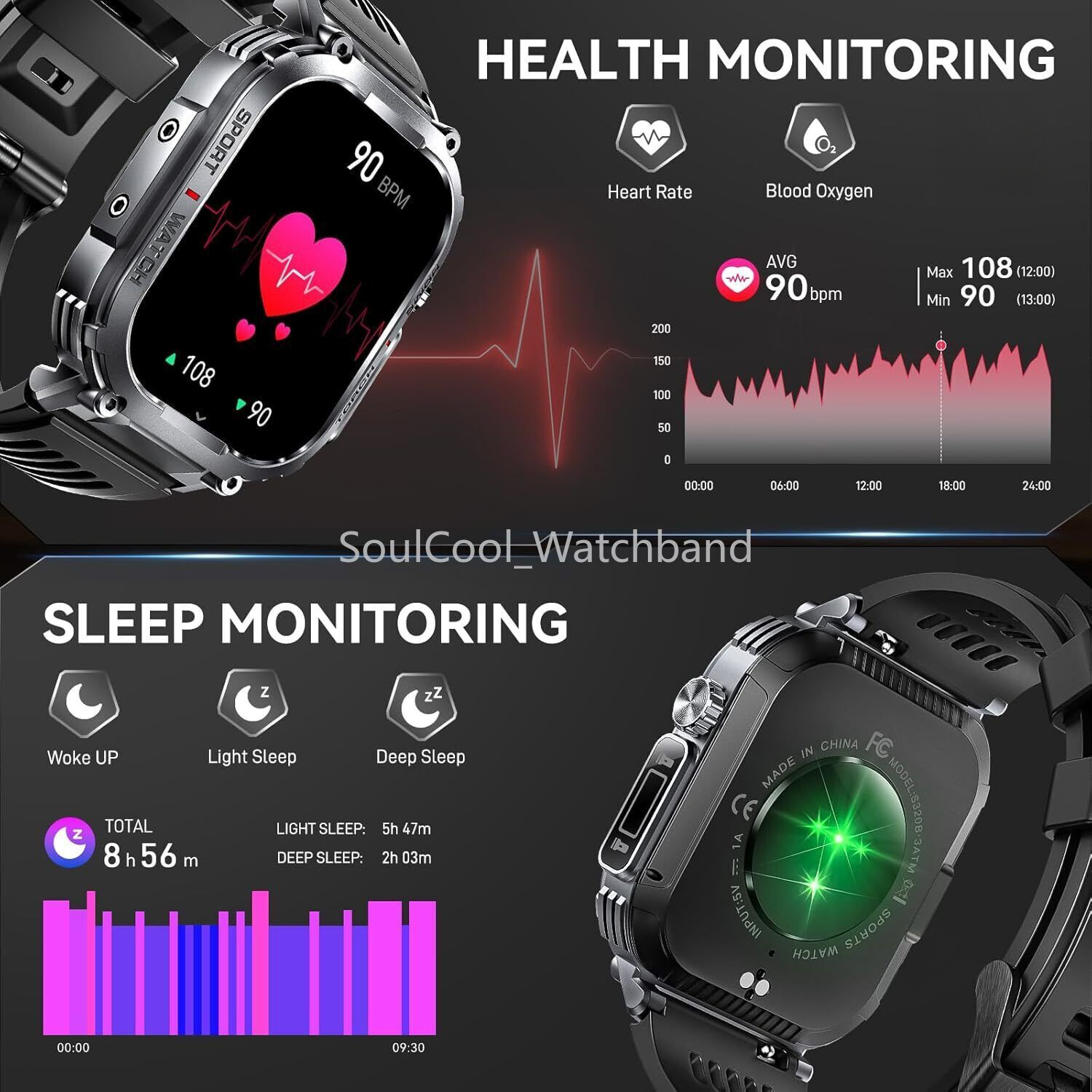 Military Smart Watch for Men (Call Receive/Dial) Rugged Tactical Fitness Tracker