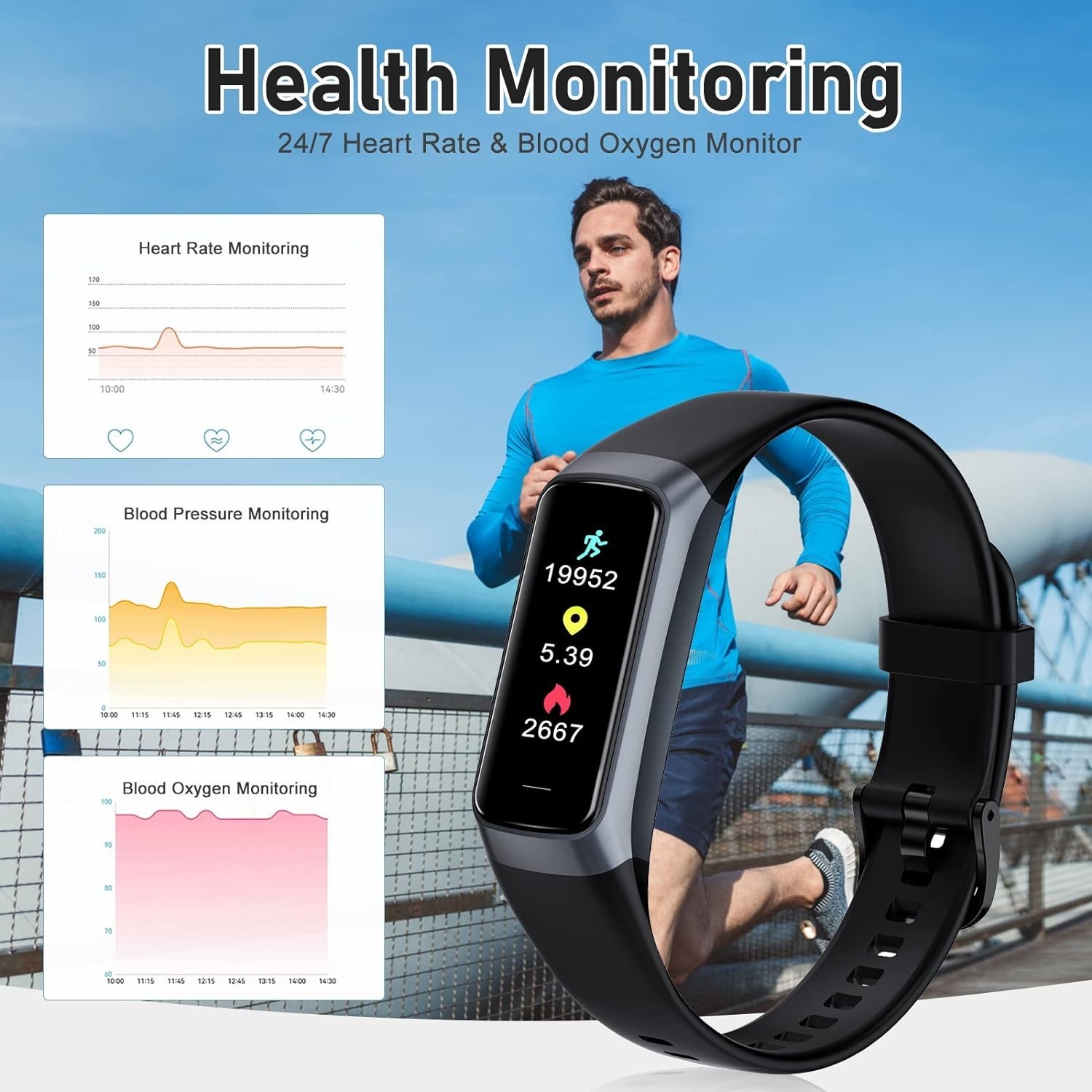 24/7 Health Fitness Tracker with Heart Rate Blood Pressure Sleep Monitor for