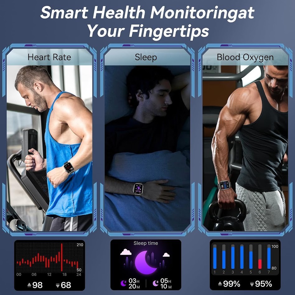 Smart Watch K62 1.85in Fitness Tracker IP68 Heart Rate Bluetooth Call Black