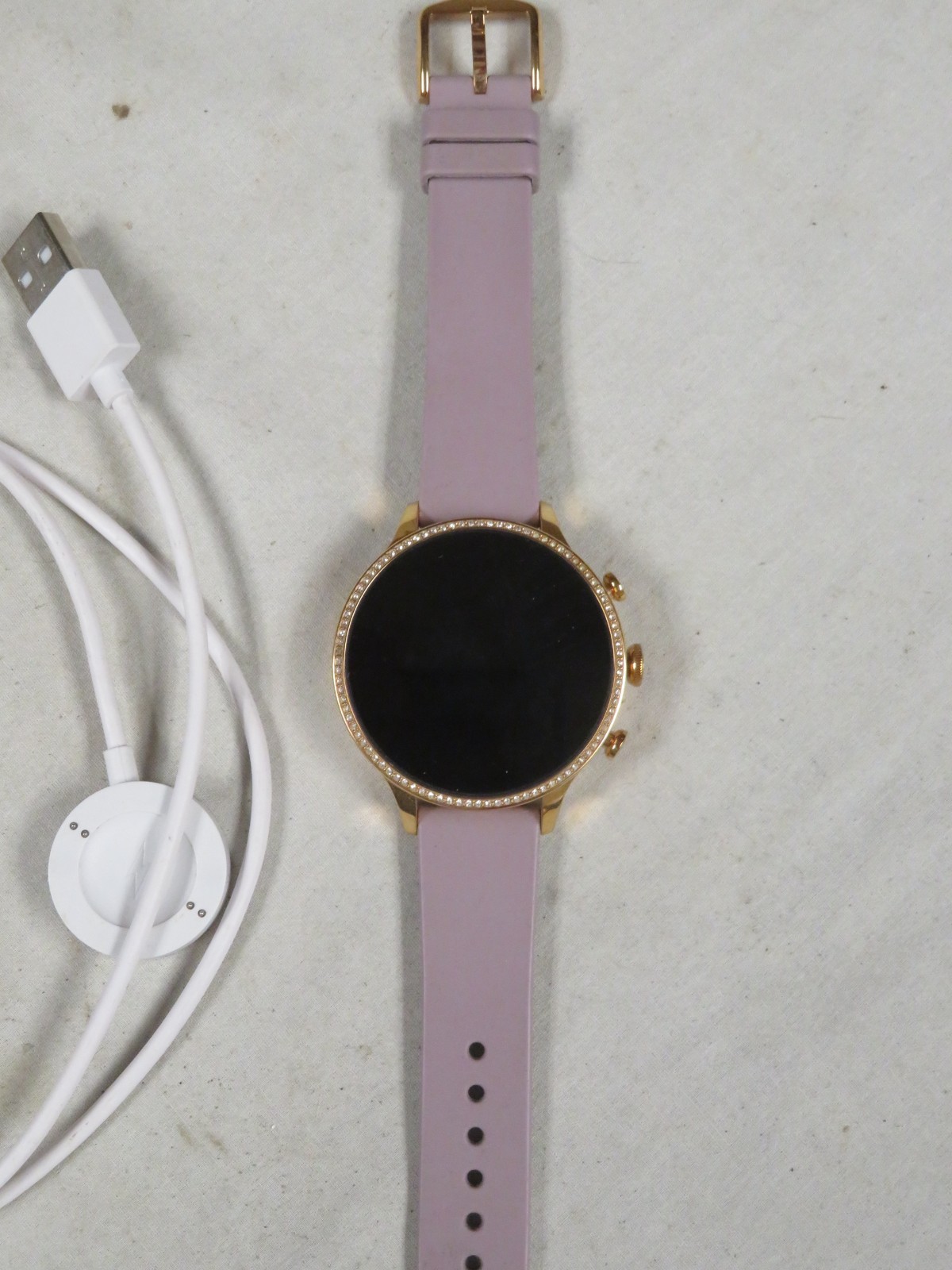 Fossil Women’s Gen 6 42mm Smartwatch Gold Face, Purple Silicone Band (FTW6080V)