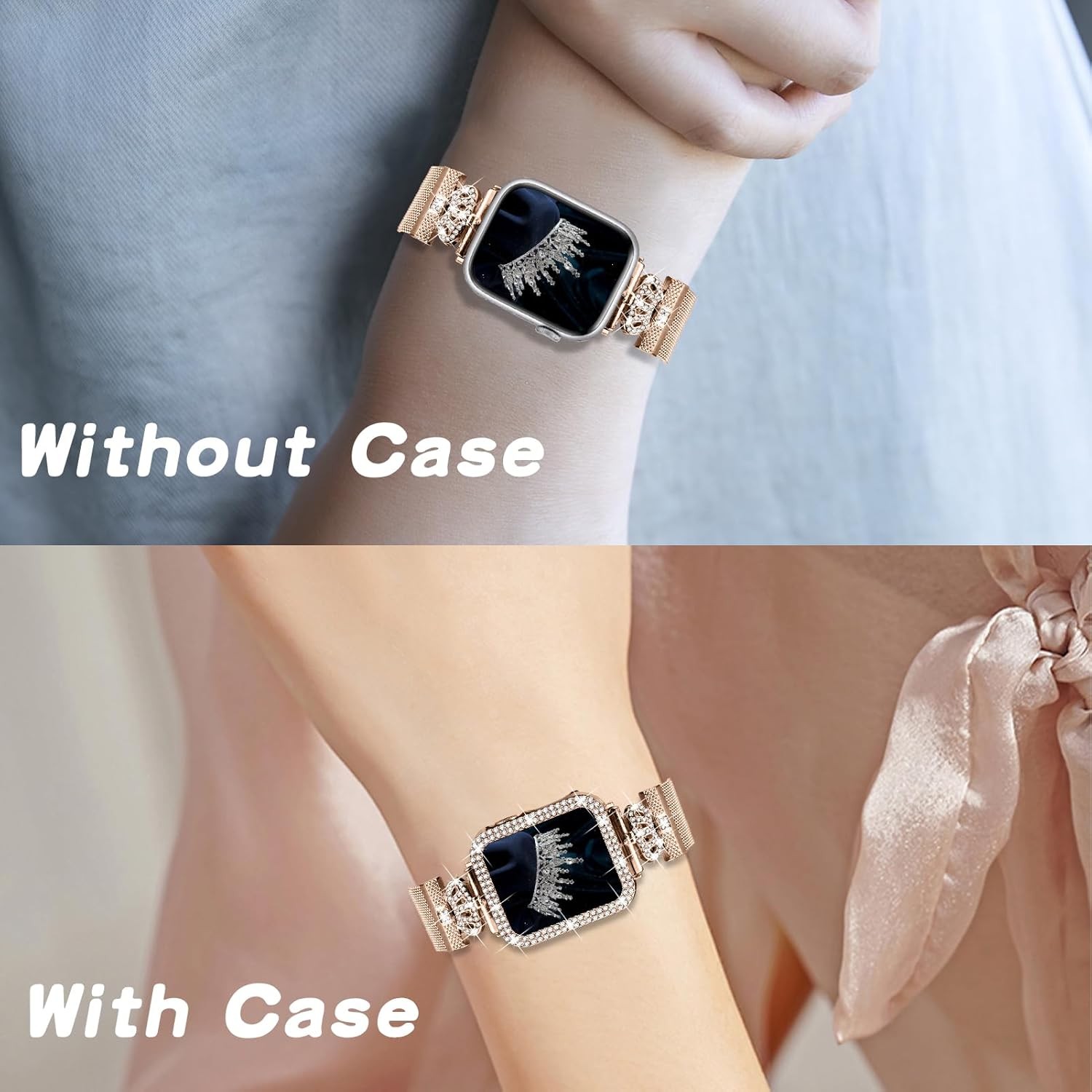 Magnetic Band for Apple Watch 38mm 40mm 41mm 42mm 44mm 45mm 46mm with Bling Case